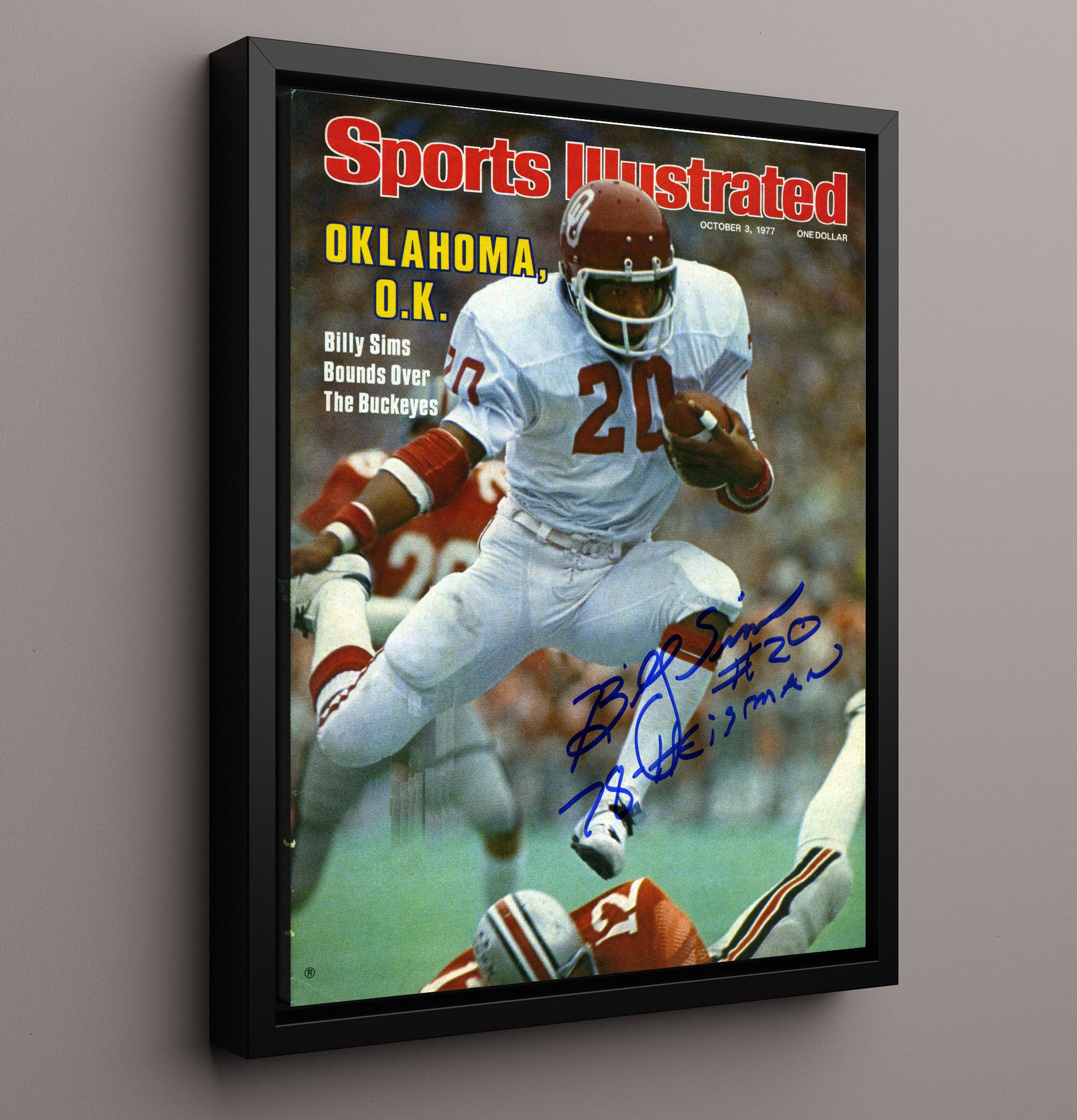 Oklahoma vs Ohio State Football Billy Sims Breakaway Run Buckeyes Clash 1977 SI College 16x20 Framed Canvas wall art print – College Football decor
