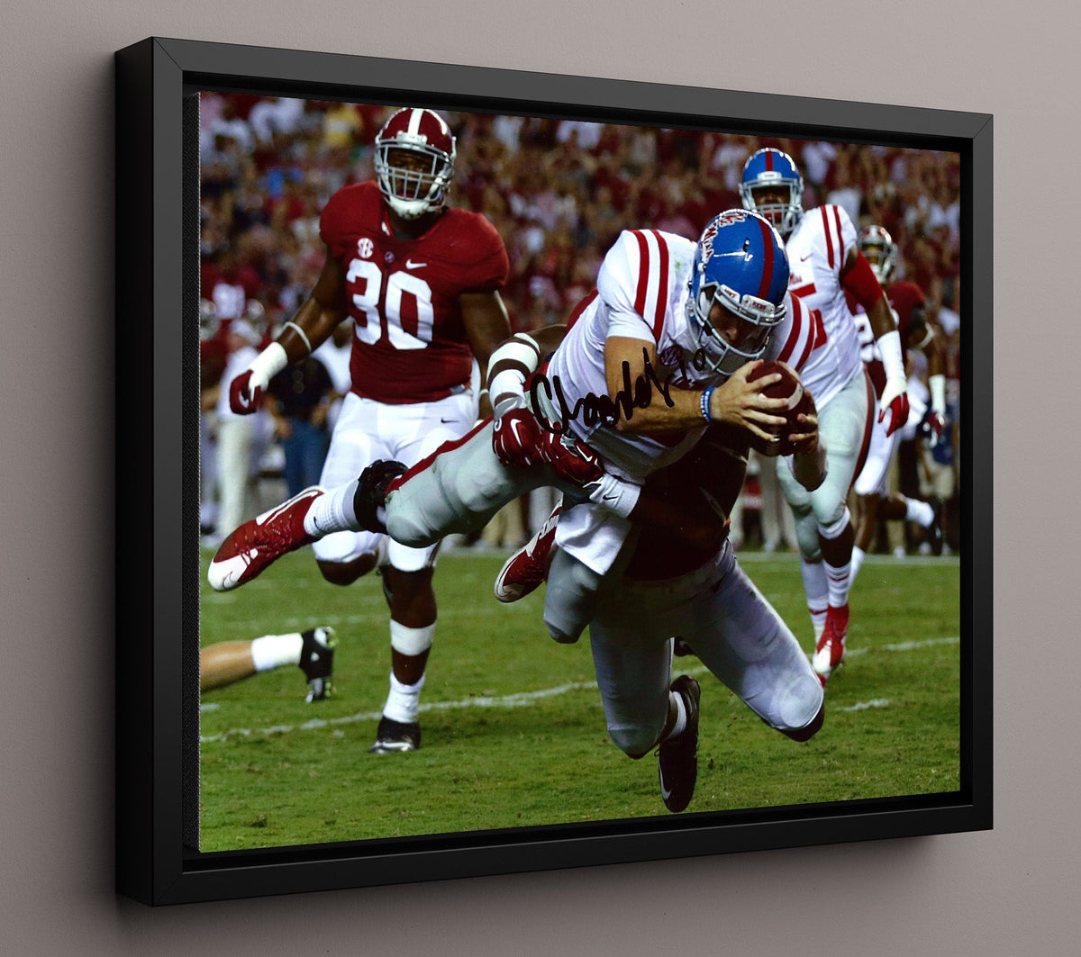 Ole Miss Football - Chad KellyGoal Line Dive 8x10 Framed Canvas college football wall art