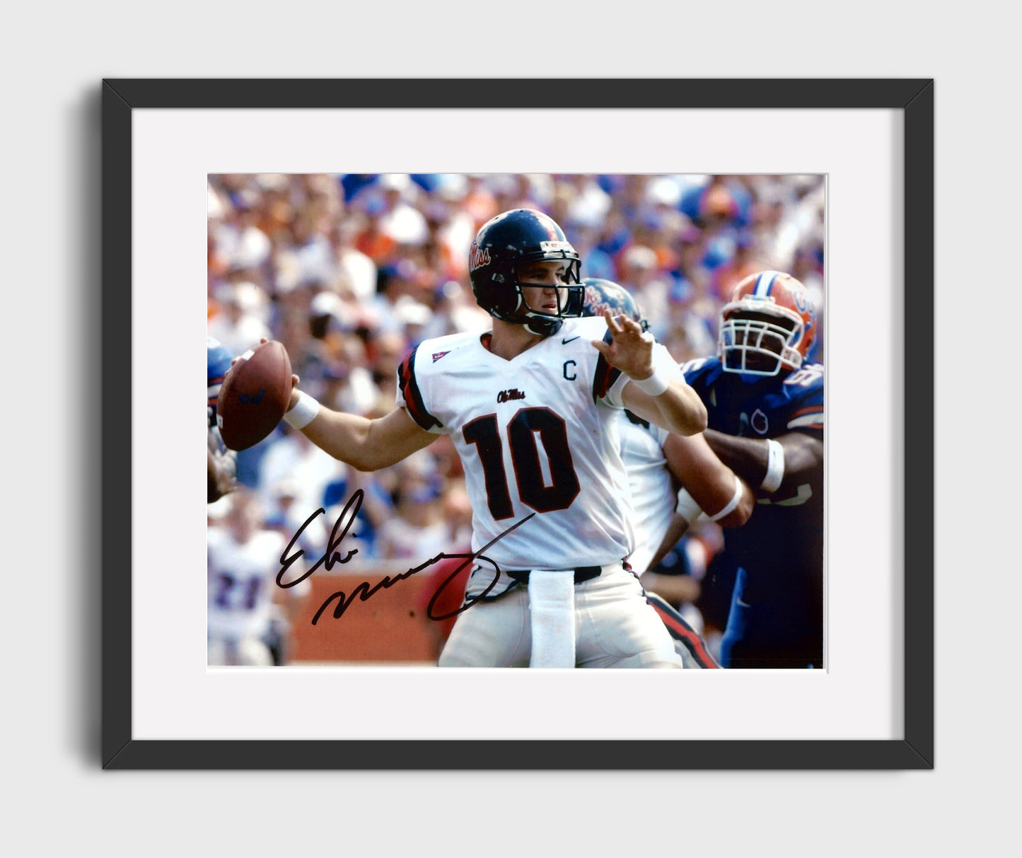 Ole Miss Football Eli ManningQB Dropback College Football Wall Art 16x20 Gallery Frame wall art print – College Football decor