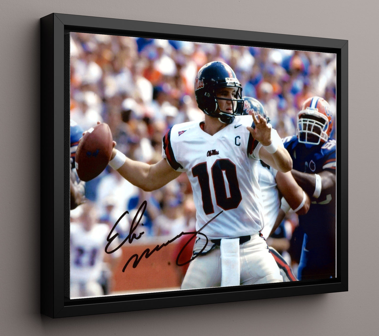 Ole Miss Football Eli ManningQB Dropback College Football Wall Art 16x20 Framed Canvas wall art print – College Football decor