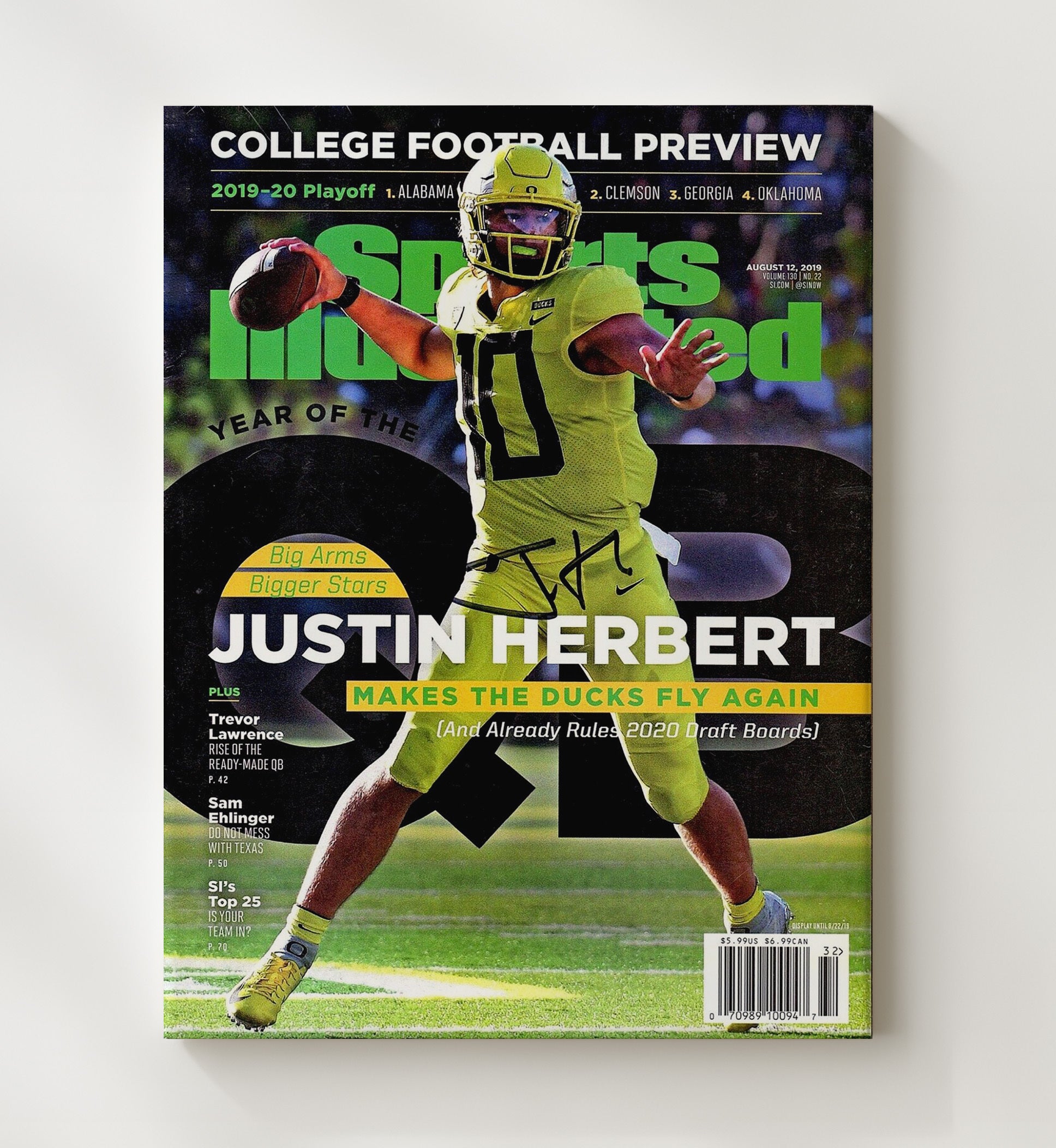 Oregon Football Justin Herbert Elite Arm SI Cover 2019 College Football Wall Art 20x24 Canvas wall art print – College Football decor