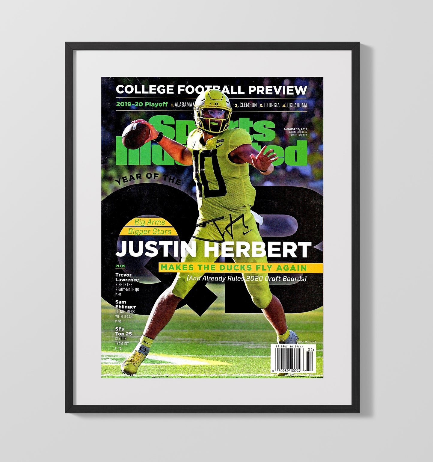 Oregon Football Justin Herbert Elite Arm SI Cover 2019 College Football Wall Art 16x20 Gallery Frame wall art print – College Football decor