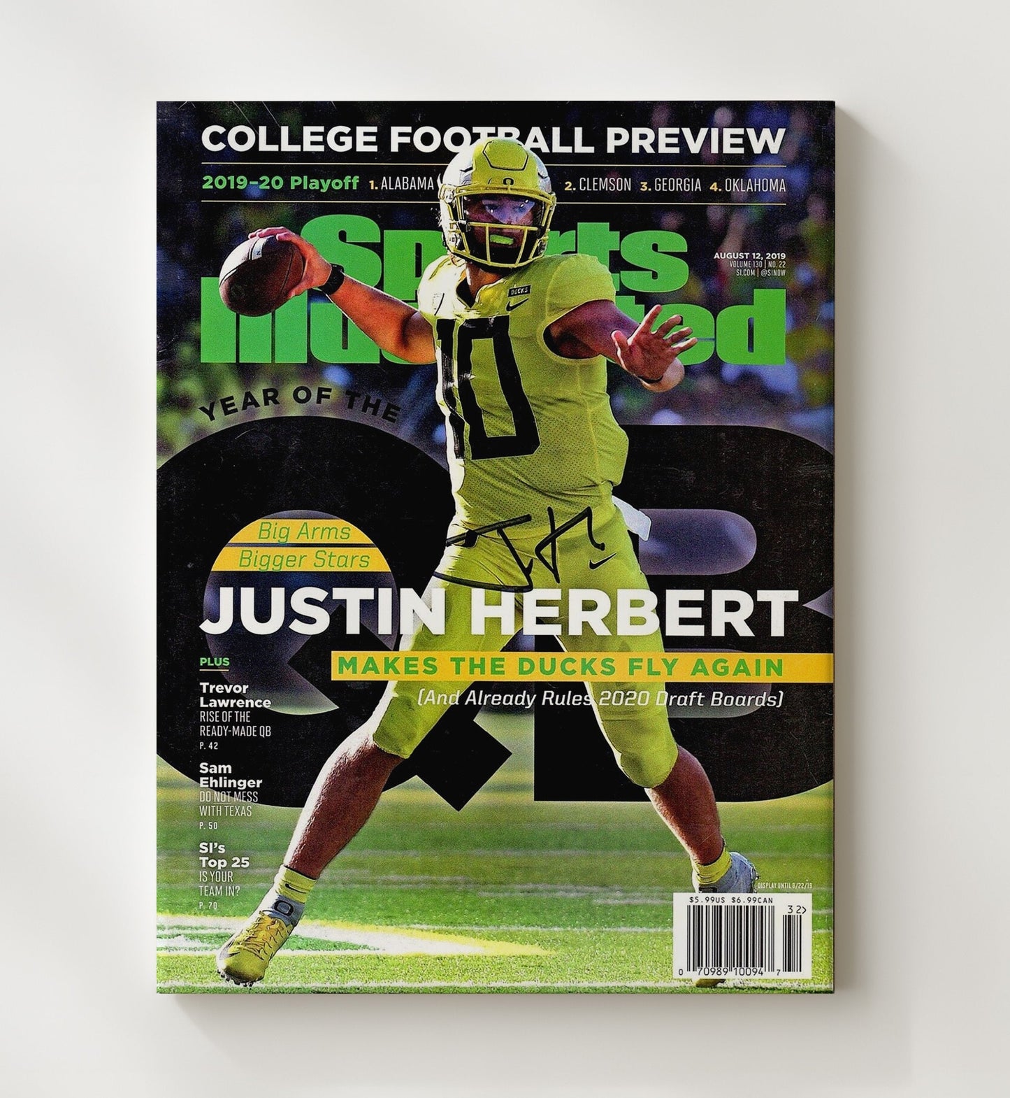 Oregon Football - Justin Herbert Elite Arm SI Cover 2019 8x10 Canvas college football wall art