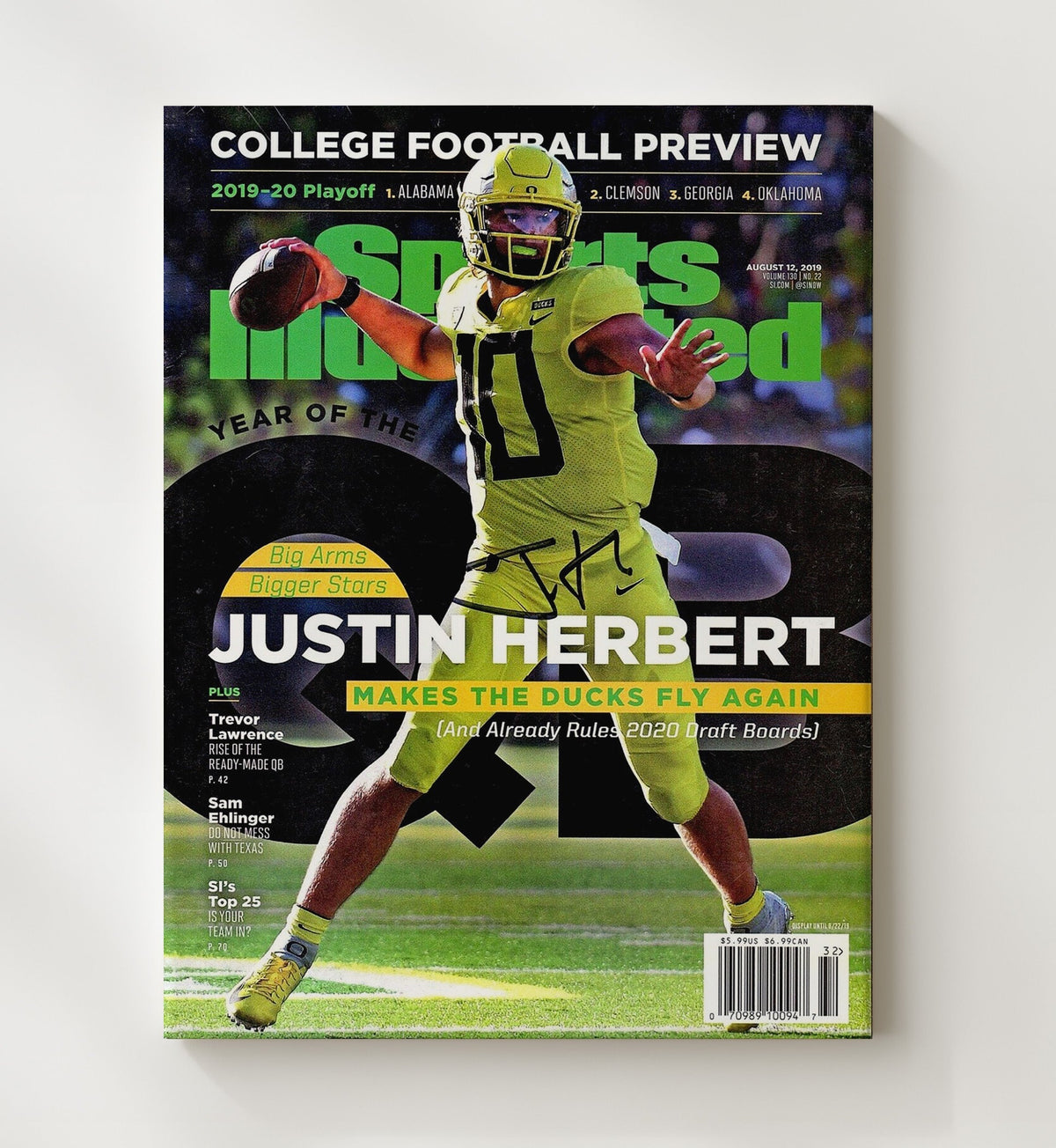 Oregon Football - Justin Herbert Elite Arm SI Cover 2019 8x10 Canvas college football wall art