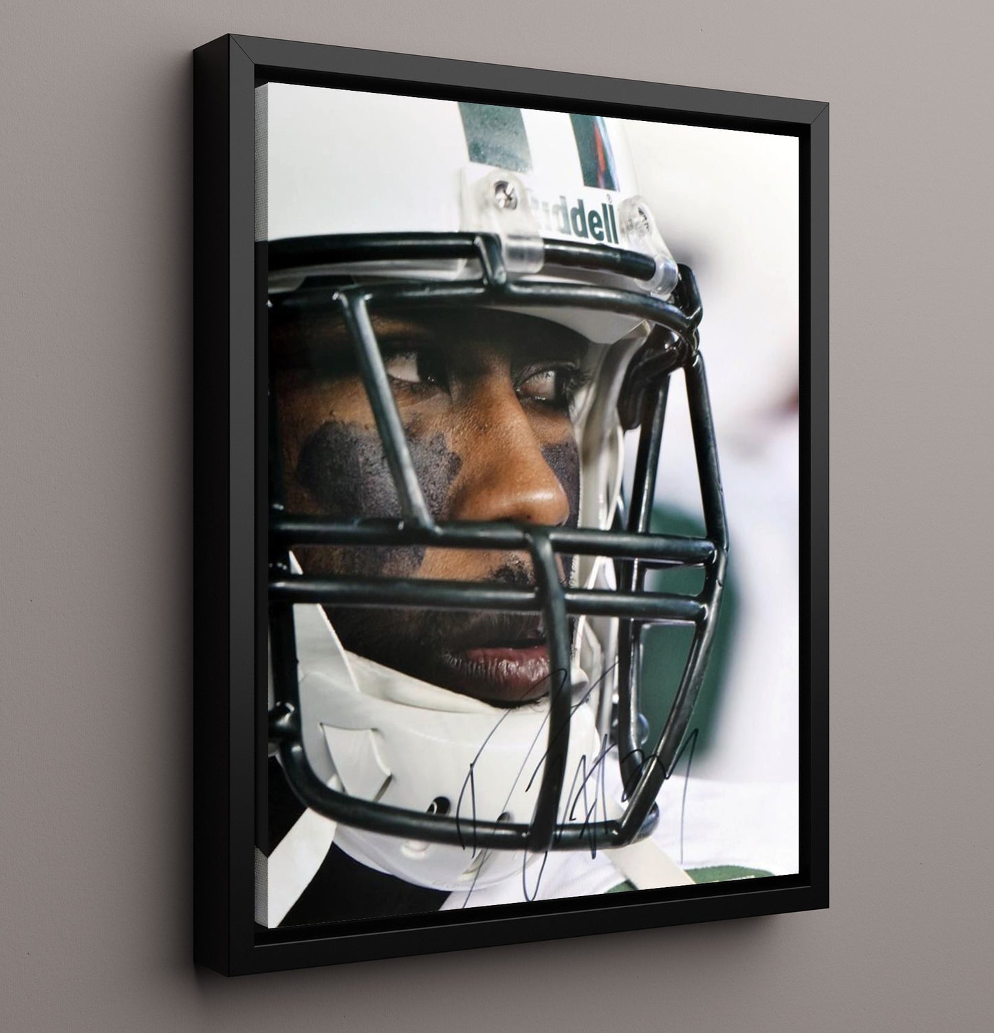 Penn State Darrelle Revis Lockdown Focus Helmet Close-Up Spotlight College Football Wall Art 16x20 Framed Canvas wall art print – College Football decor