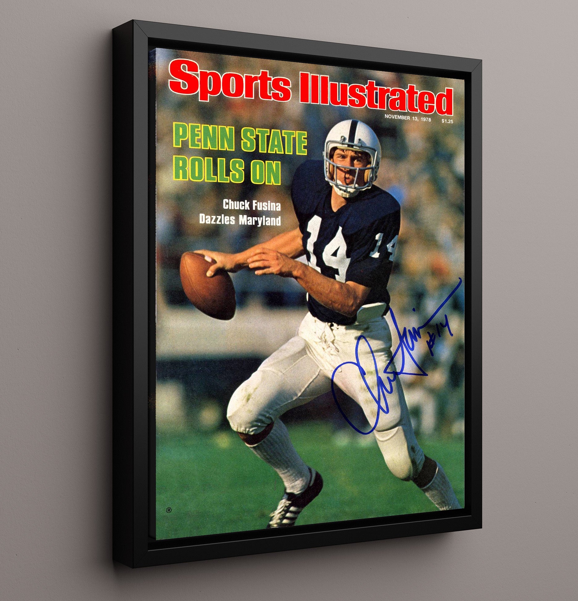 Penn State Football Chuck Fusina Game Roll SI Cover 1978 College Football Wall Art 16x20 Framed Canvas wall art print – College Football decor