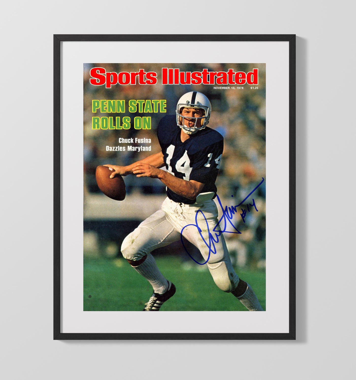 Penn State Football Chuck Fusina Game Roll SI Cover 1978 College Football Wall Art 16x20 Gallery Frame wall art print – College Football decor