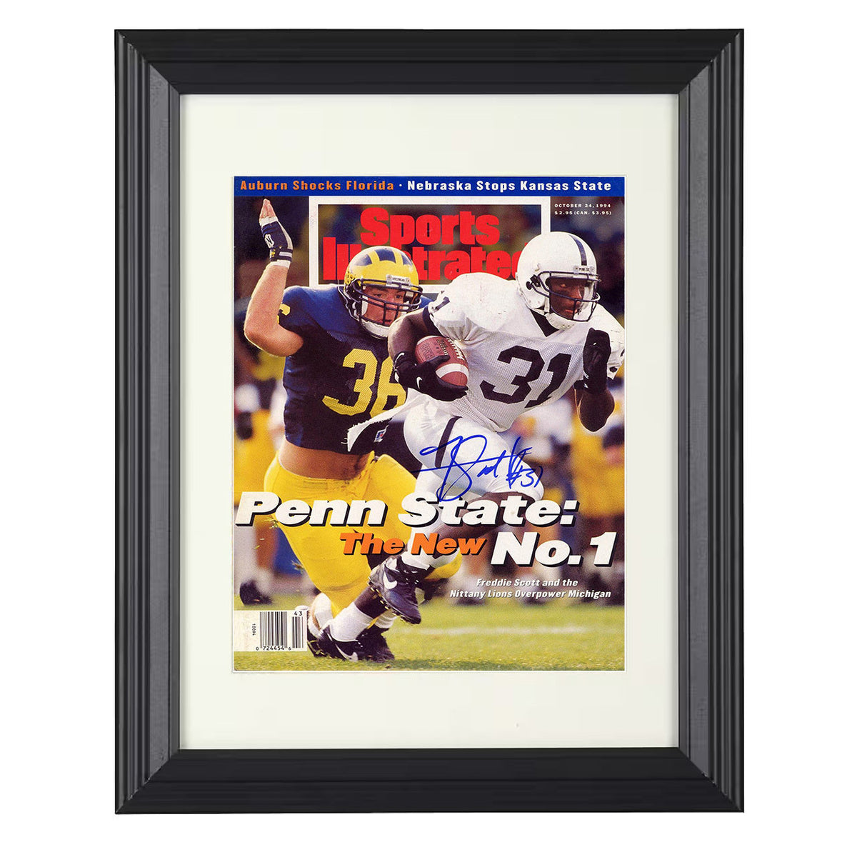 Penn State Football - Freddie Scott No 1 Breakthrough SI Cover 1994 8x10 Beveled Frame college football wall art
