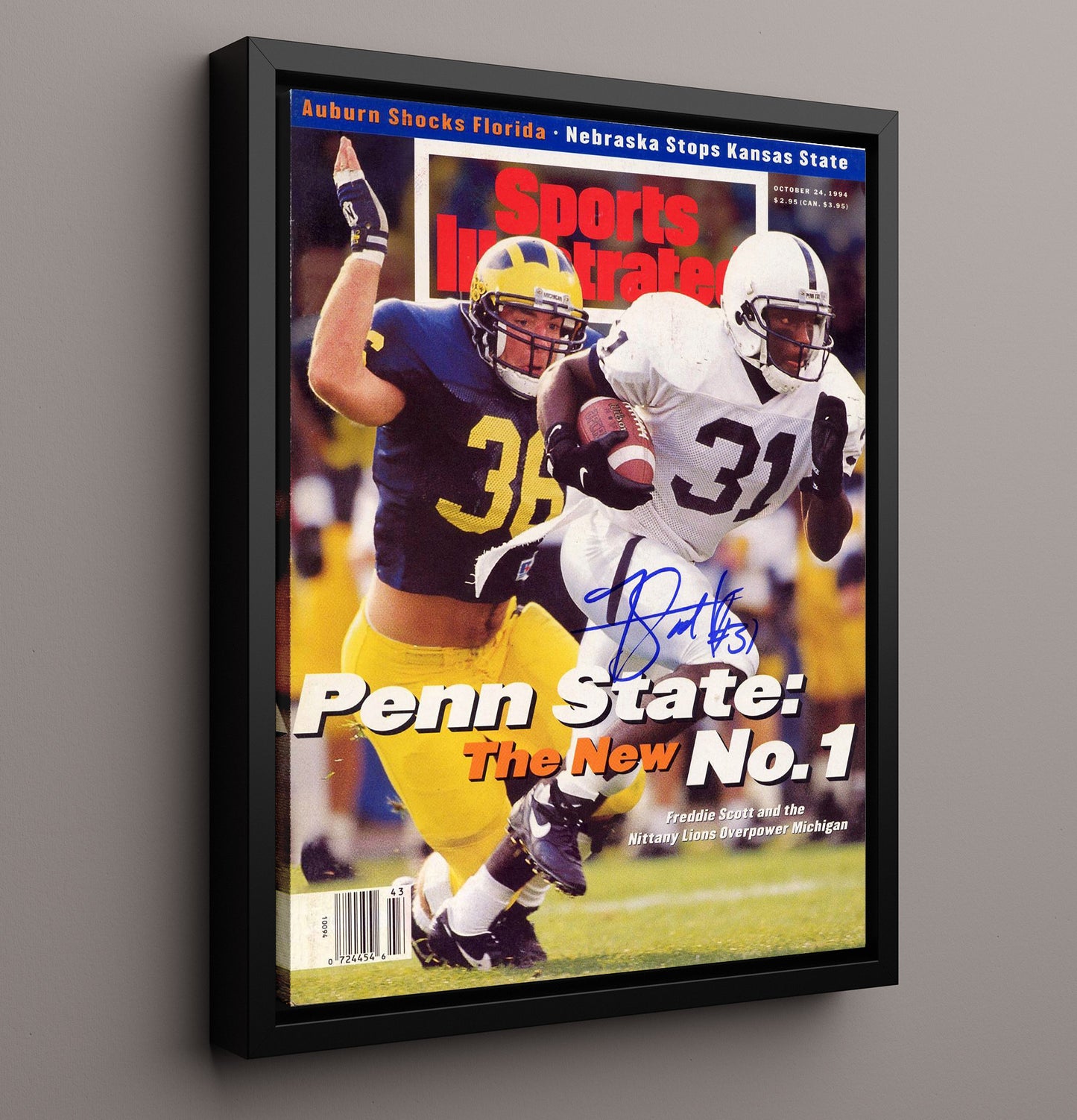Penn State Football Freddie Scott No 1 Breakthrough SI Cover 1994 College Football Wall Art 16x20 Framed Canvas wall art print – College Football decor