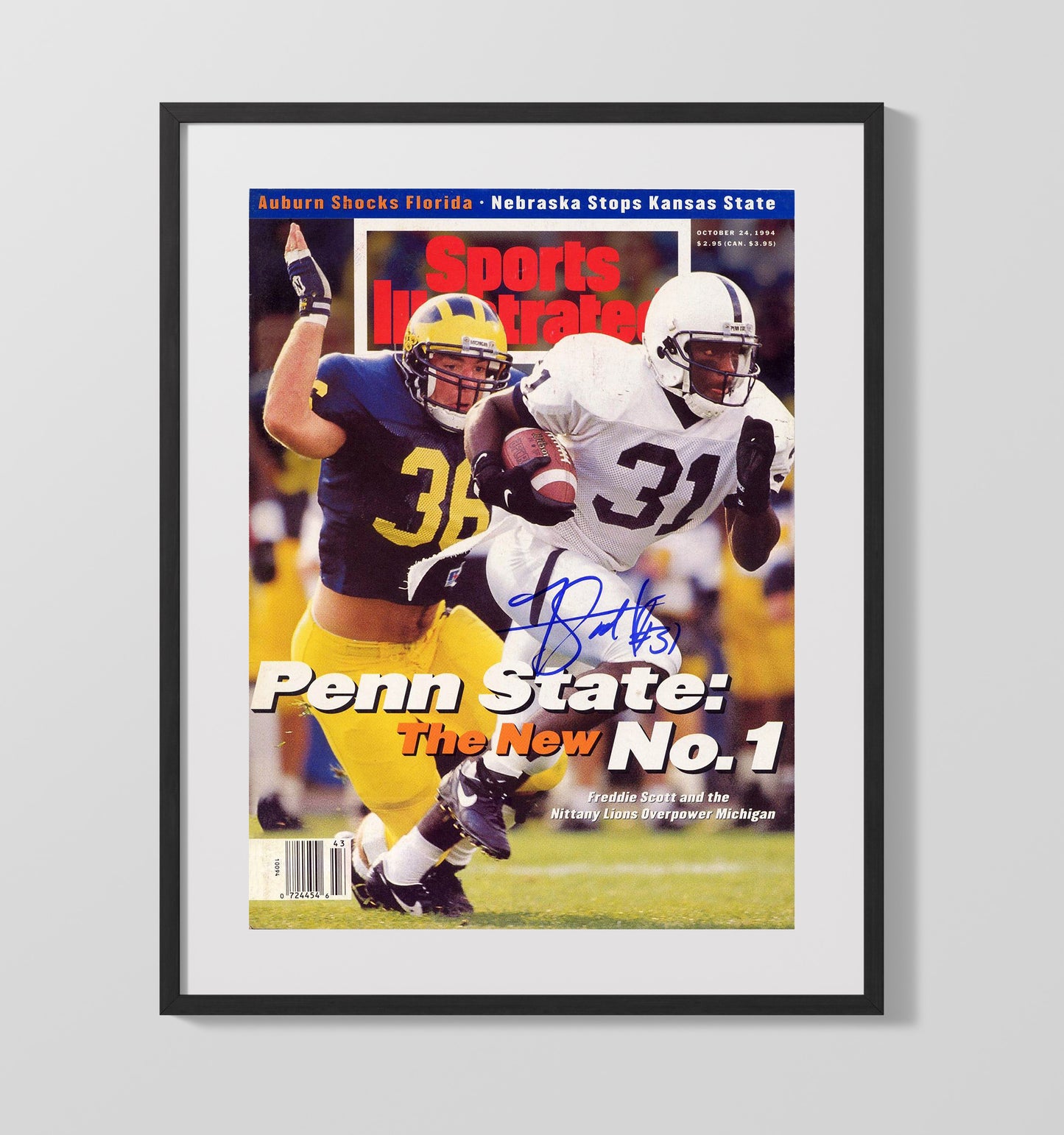 Penn State Football Freddie Scott No 1 Breakthrough SI Cover 1994 College Football Wall Art 16x20 Gallery Frame wall art print – College Football decor