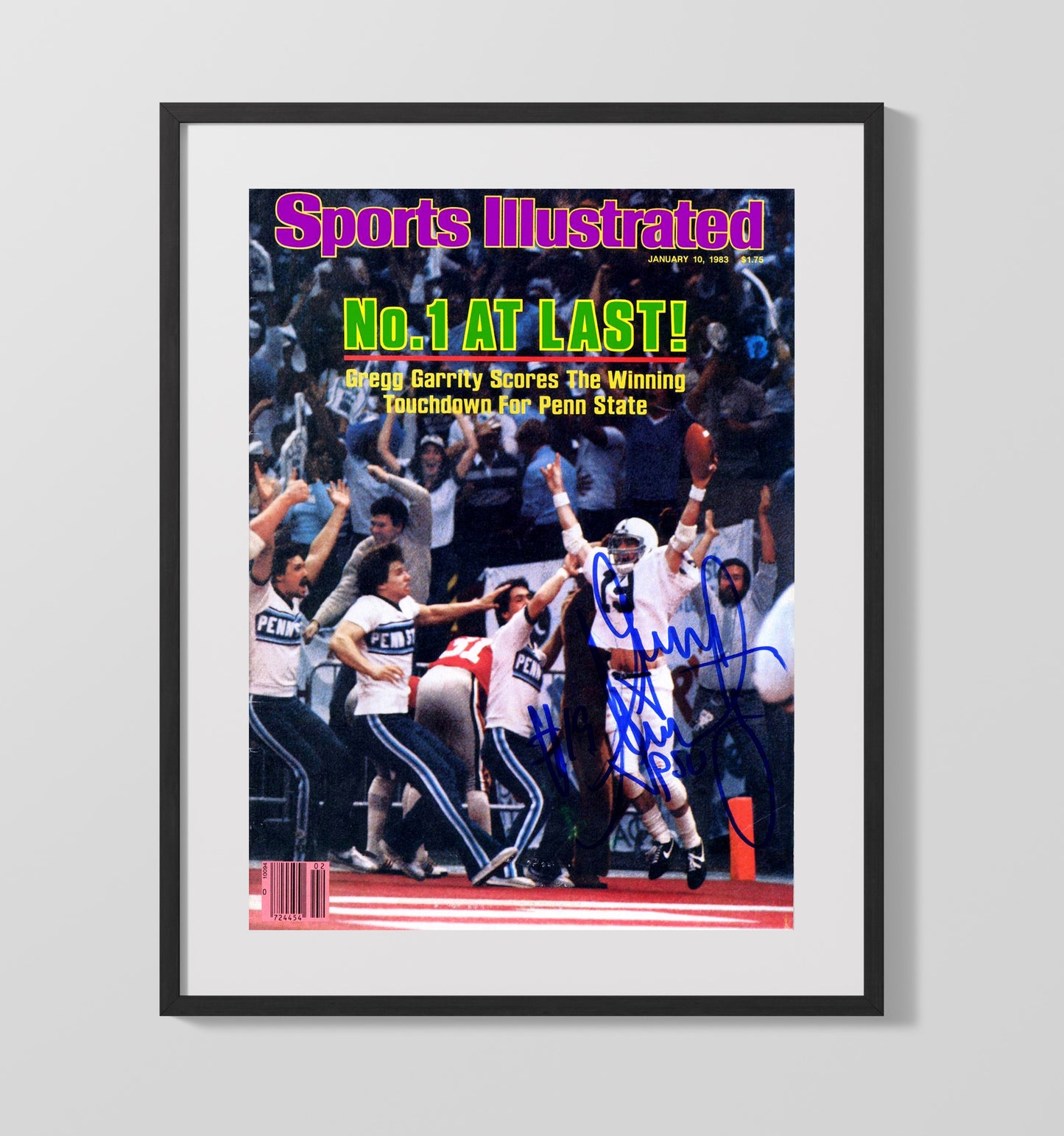 Penn State Football Gregg Garrity Game Winner SI Cover 1983 College Football Wall Art 16x20 Gallery Frame wall art print – College Football decor