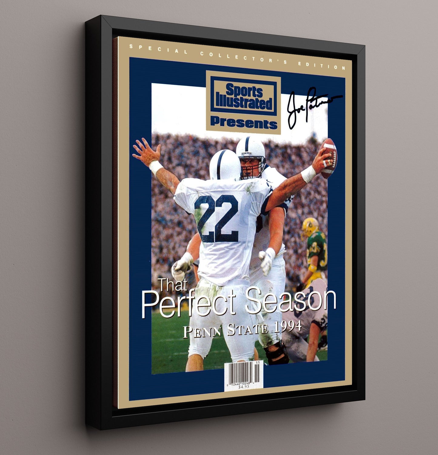 Penn State Football Joe Paterno Perfect Season SI Special 1994 College Football Wall Art 16x20 Framed Canvas wall art print – College Football decor