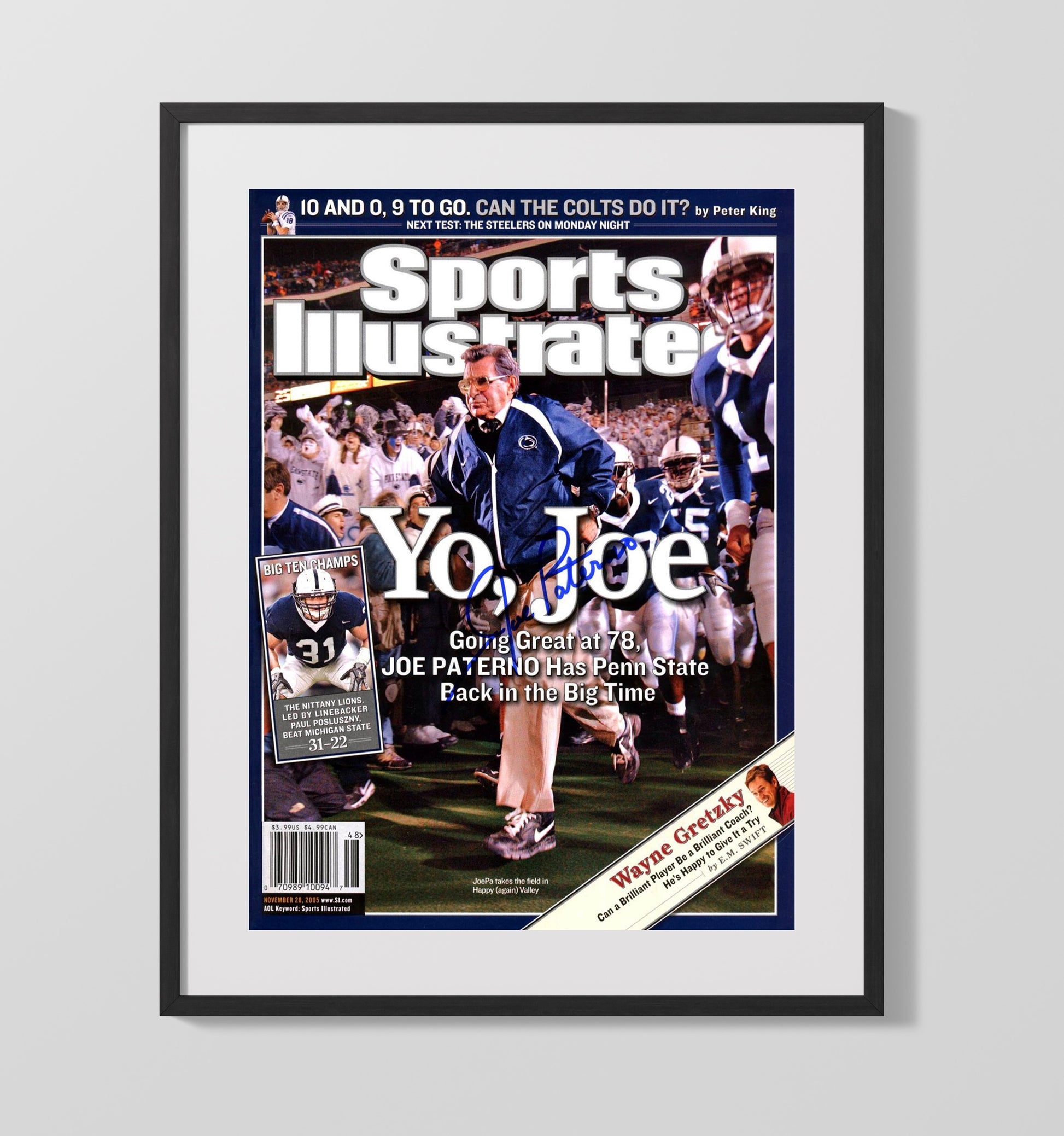 Penn State Football Joe Paterno Sideline Charge SI Cover 2005 College Football Wall Art 16x20 Gallery Frame wall art print – College Football decor