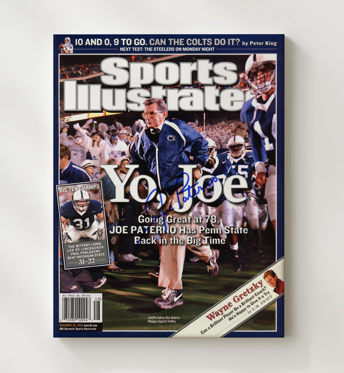 Penn State Football - Joe Paterno Sideline Charge SI Cover 2005 8x10 Canvas college football wall art