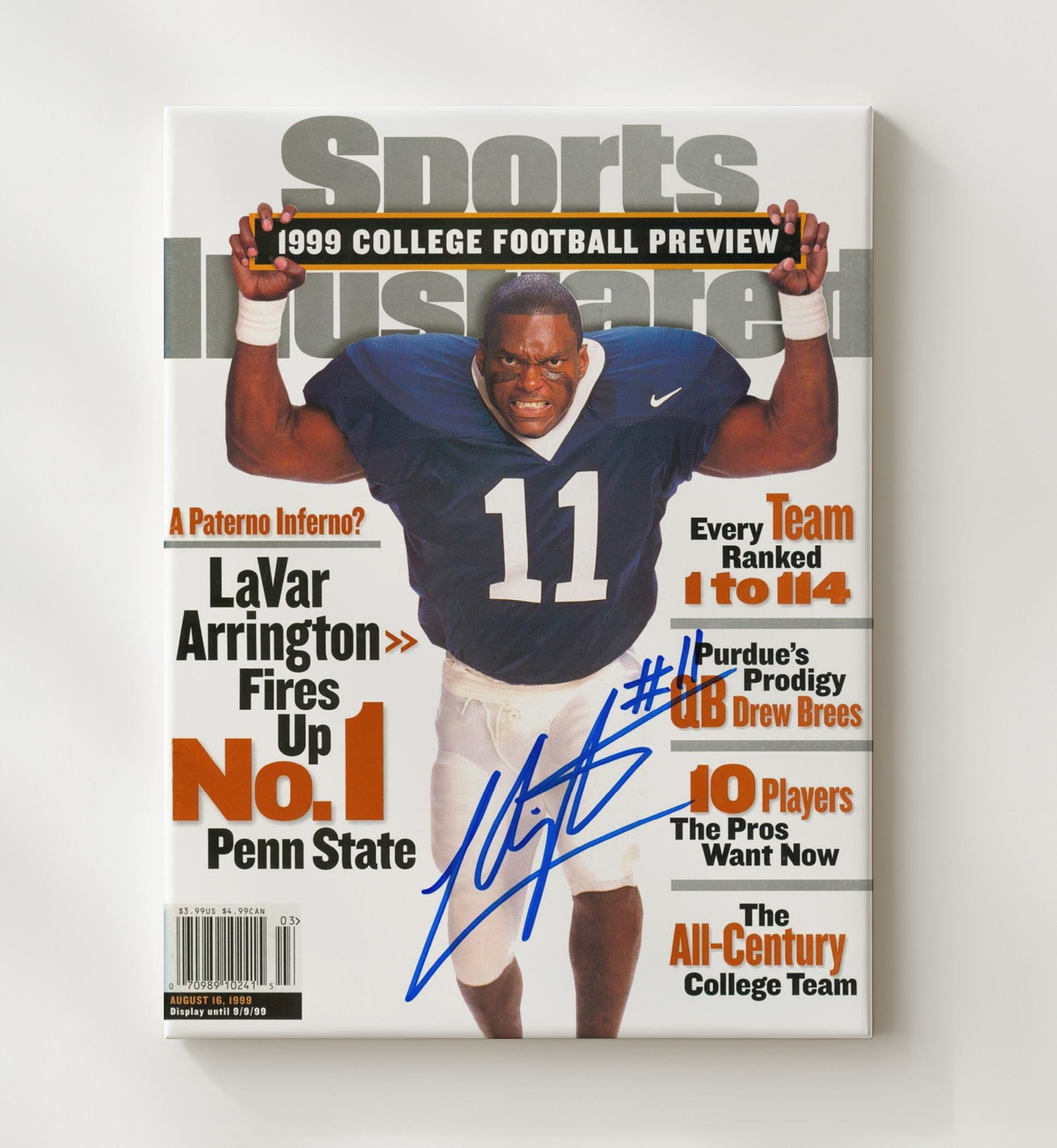 Penn State Football - LaVar Arrington Linebacker Fury SI Cover 1999 8x10 Canvas college football wall art