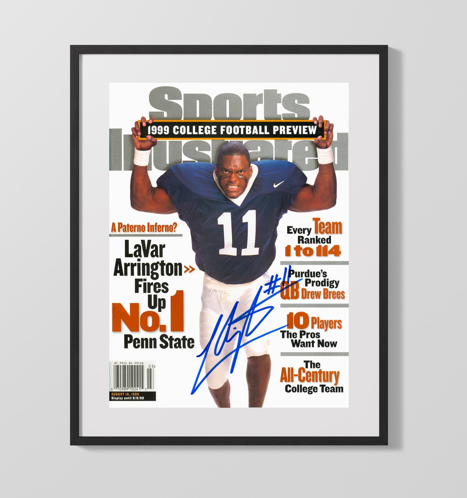 Penn State Football LaVar Arrington Linebacker Fury SI Cover 1999 College Football Wall Art 16x20 Gallery Frame wall art print – College Football decor