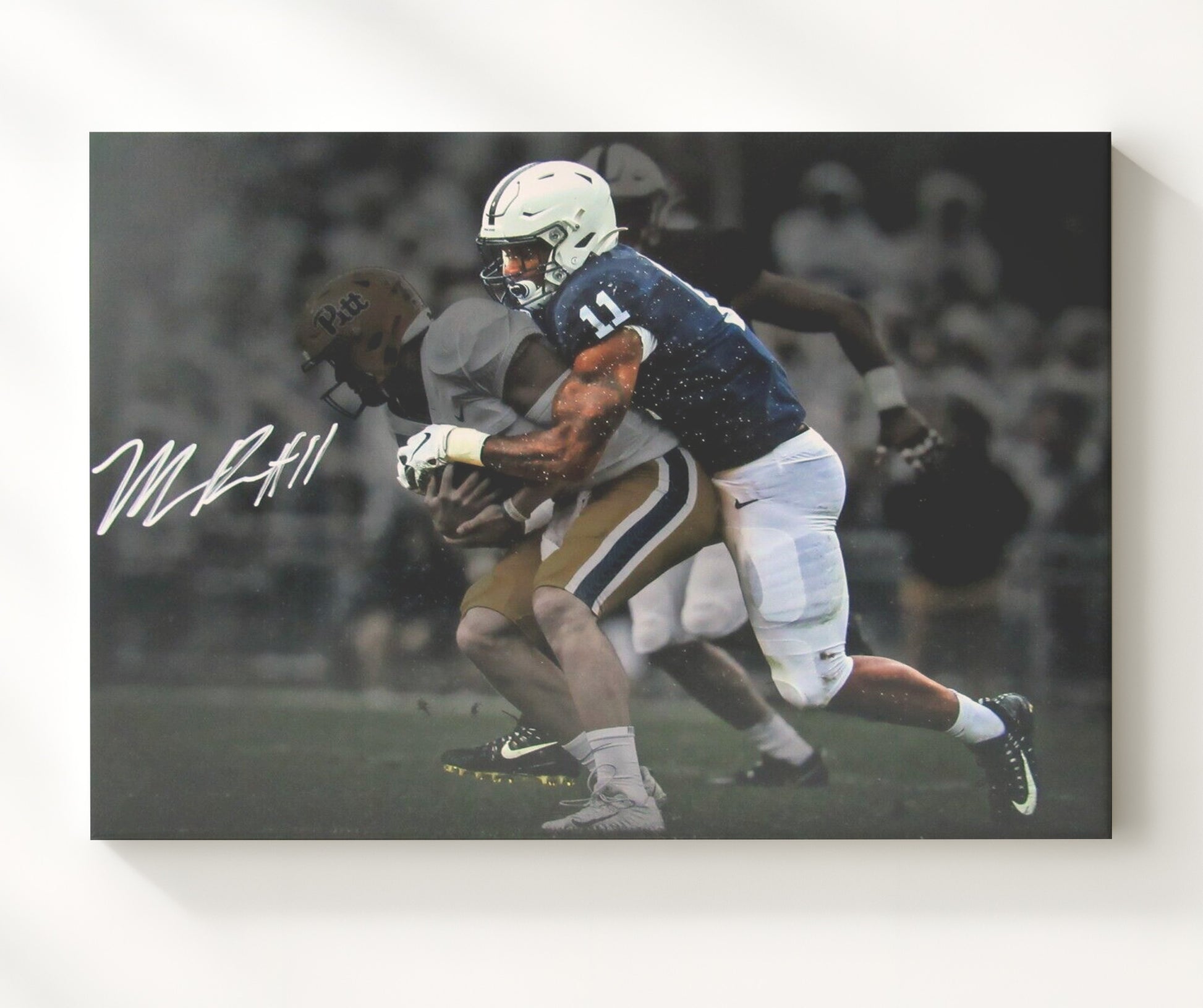 Penn State Football Micah Parsons Defensive Tackle Impact Hit College Football Wall Art 20x24 Canvas wall art print – College Football decor