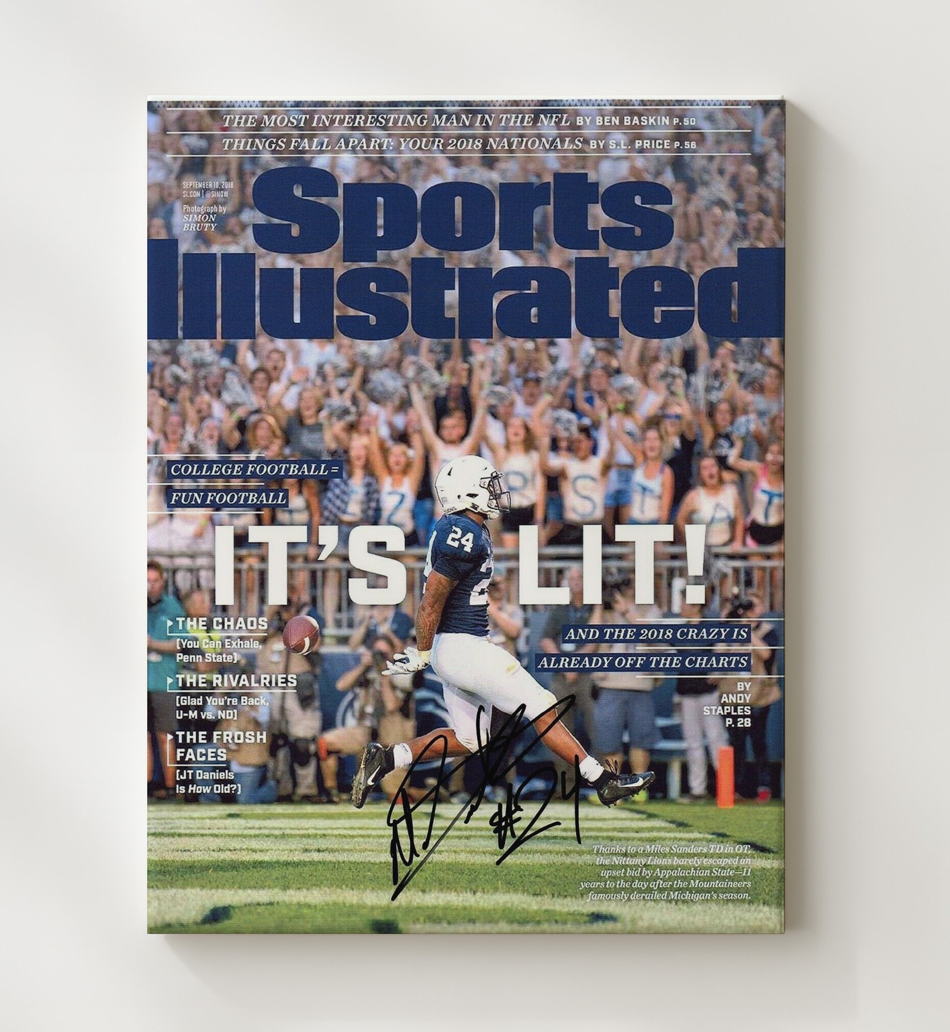 Penn State Football - Miles Sanders Touchdown Celebration SI Cover 2018 8x10 Canvas college football wall art