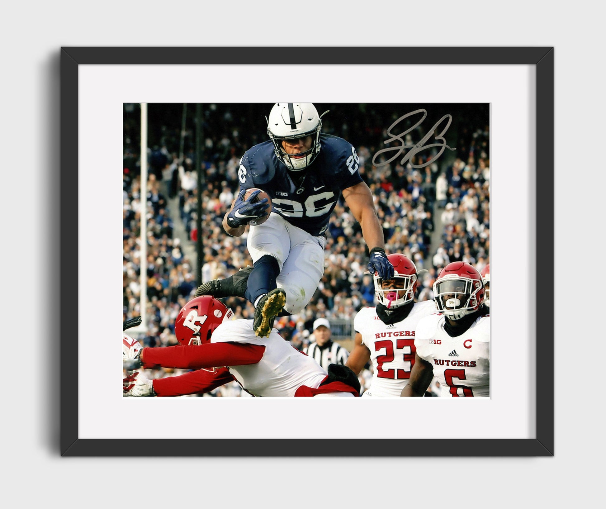 Penn State Football Saquon BarkleyHurdle College Football Wall Art 16x20 Gallery Frame wall art print – College Football decor