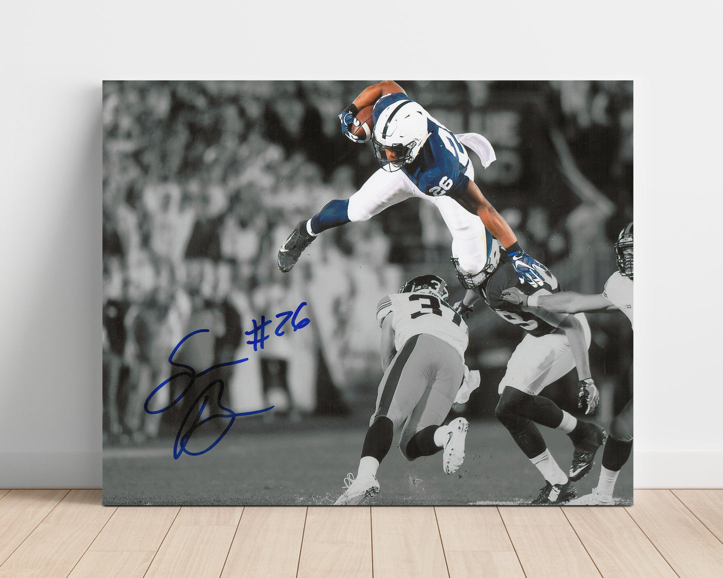 Penn State Football Saquon BarkleyMidair Leap College Football Wall Art 16x20 Unframed Print wall art print – College Football decor