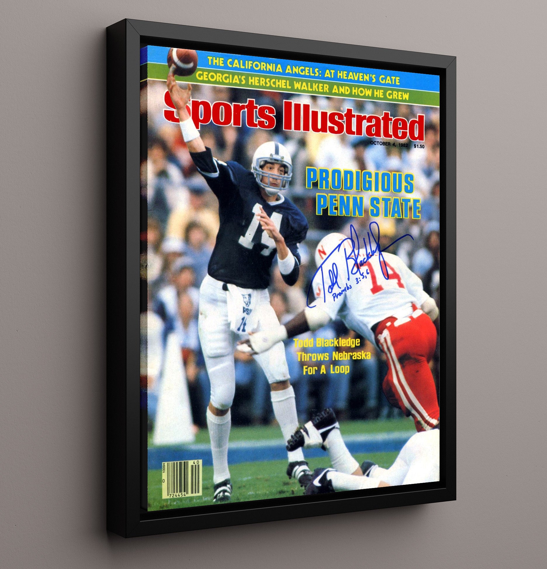 Penn State Football Todd Blackledge Deep Pass SI Cover 1982 College Football Wall Art 16x20 Framed Canvas wall art print – College Football decor