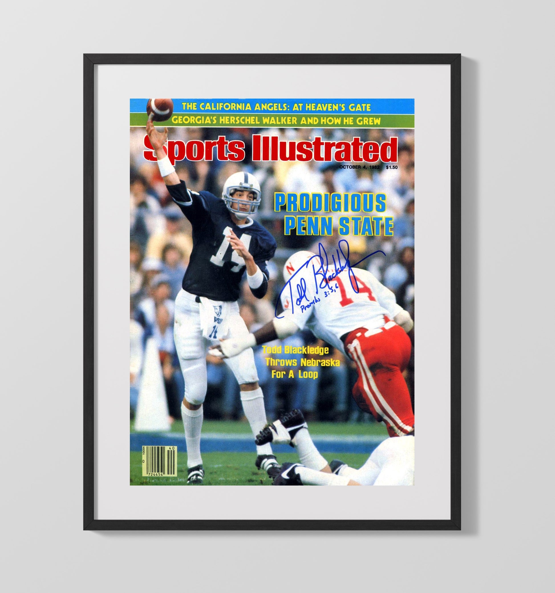Penn State Football Todd Blackledge Deep Pass SI Cover 1982 College Football Wall Art 16x20 Gallery Frame wall art print – College Football decor