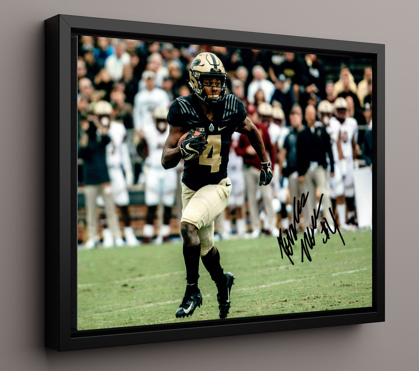 Purdue Football Rondale Moore Explosive Breakaway College Football Wall Art 16x20 Framed Canvas wall art print – College Football decor