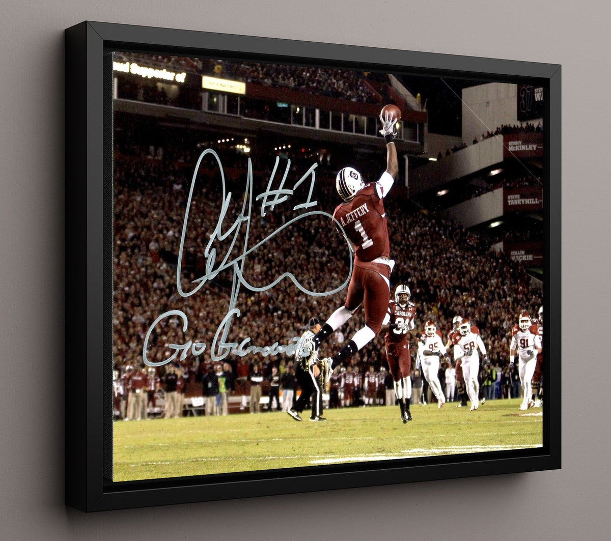 South Carolina Football - Alshon Jeffery Aerial Touchdown Grab 8x10 Framed Canvas college football wall art
