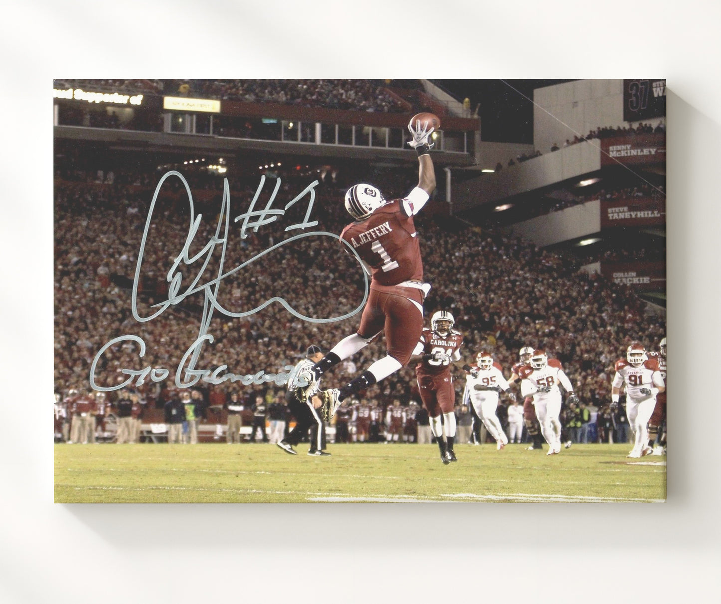 South Carolina Football Alshon Jeffery Aerial Touchdown Grab College Football Wall Art 20x24 Canvas wall art print – College Football decor