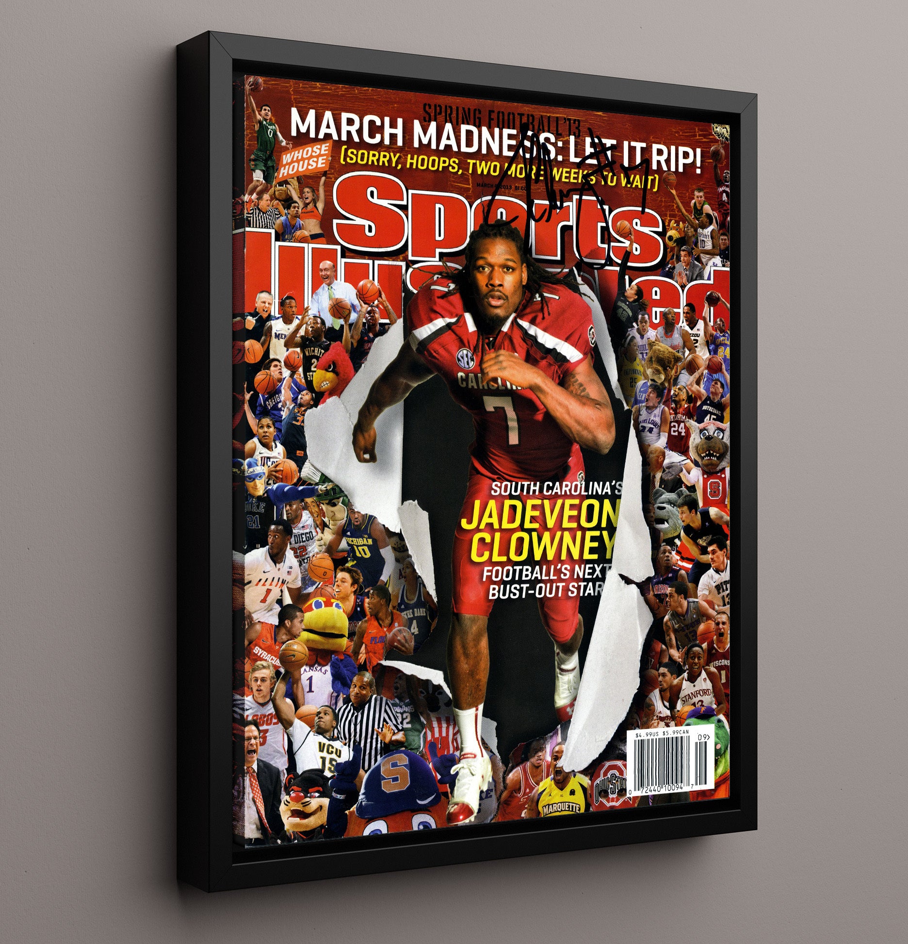 South Carolina Football Jadeveon Clowney Gamecocks Explosive Pass Rush Spotlight 2013 SI 16x20 Framed Canvas wall art print – College Football decor