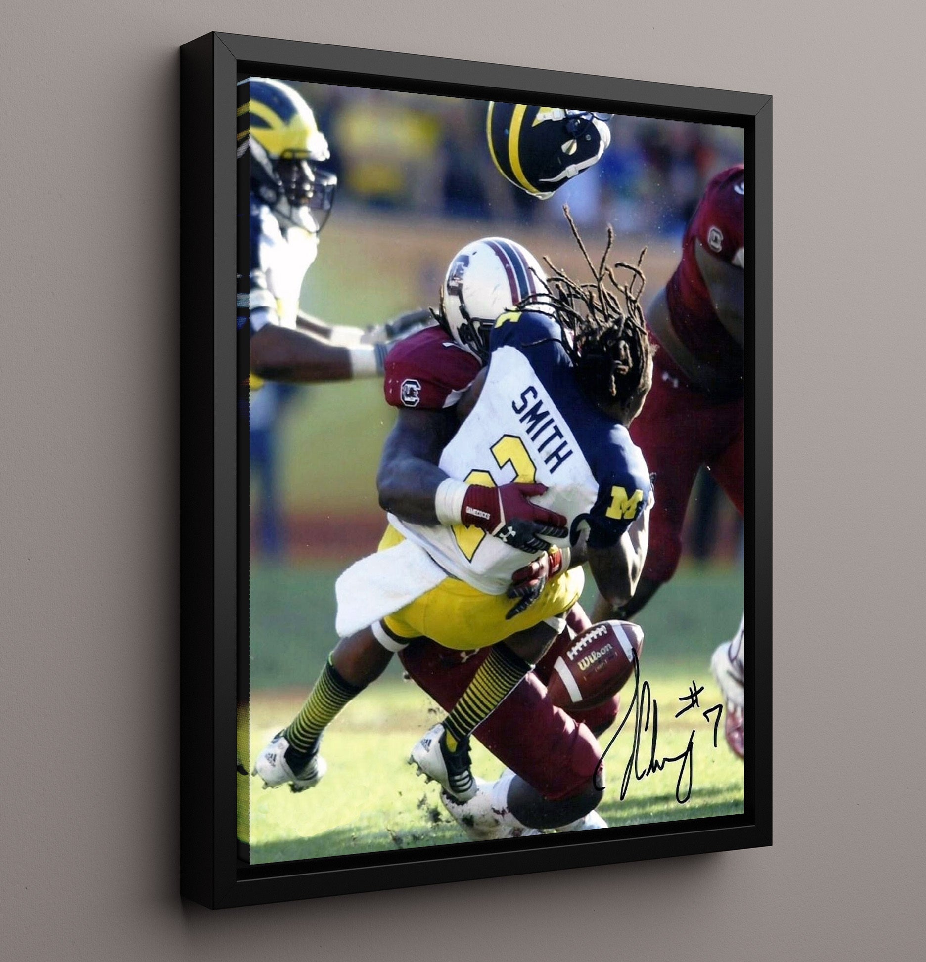 South Carolina Football Jadeveon Clowney The Hit Michigan Impact Play College Football Wall Art 16x20 Framed Canvas wall art print – College Football decor