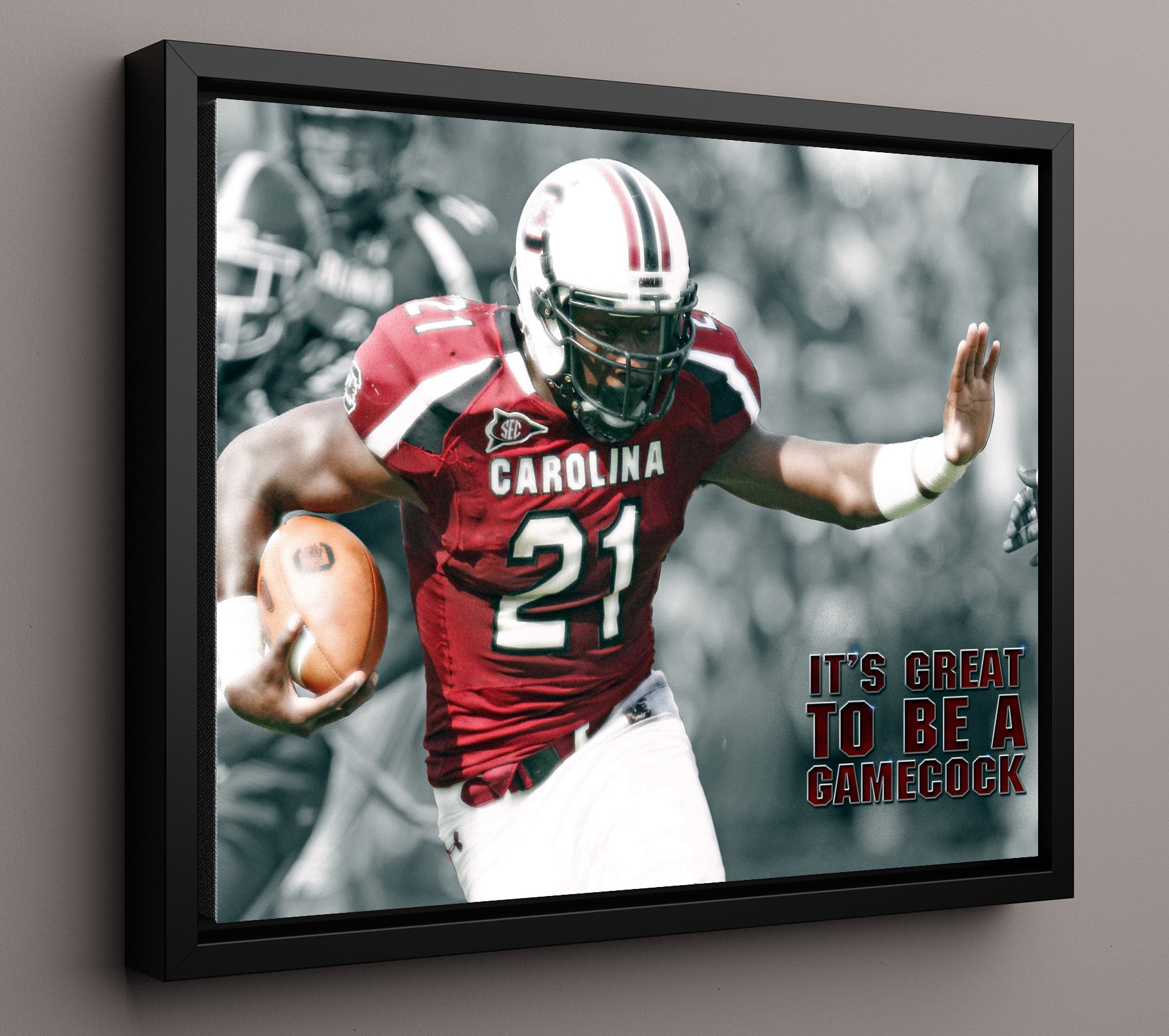 South Carolina Football Marcus Lattimore Explosive Breakaway College Football Wall Art 16x20 Framed Canvas wall art print – College Football decor
