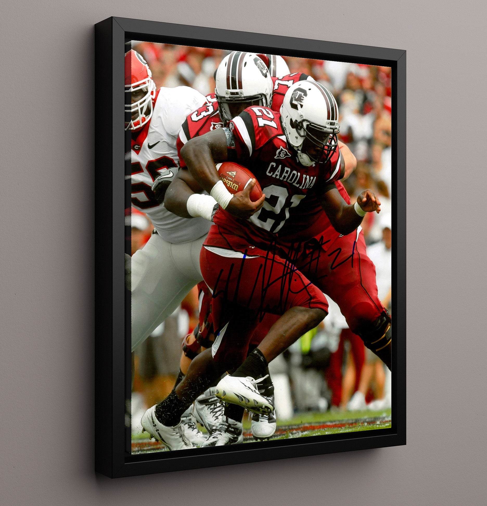 South Carolina Football Marcus Lattimore Power Rush College Football Wall Art 16x20 Framed Canvas wall art print – College Football decor