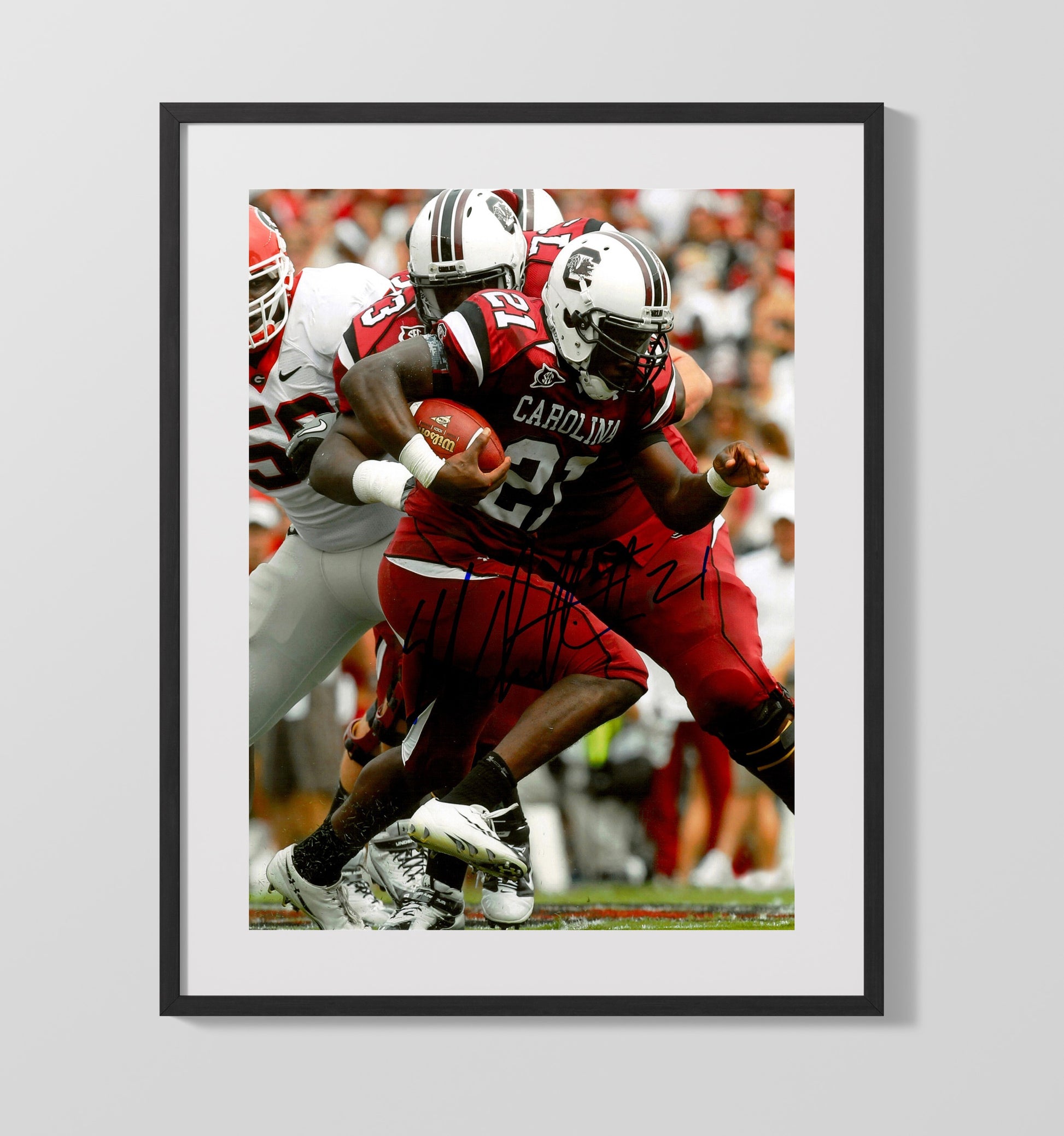 South Carolina Football Marcus Lattimore Power Rush College Football Wall Art 16x20 Gallery Frame wall art print – College Football decor