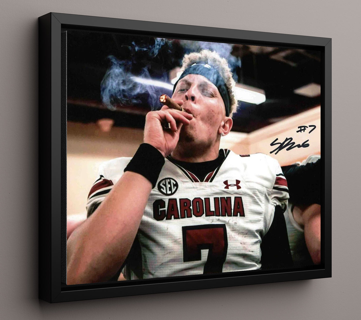South Carolina Football - Spencer Rattler Locker Victory Cigar 8x10 Framed Canvas college football wall art