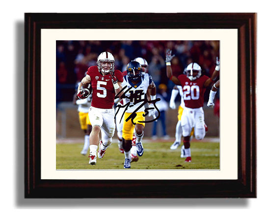 Stanford Football Christian McCaffrey Explosive Open Field Run College Football Wall Art 8x10 Beveled Frame wall art print – College Football decor