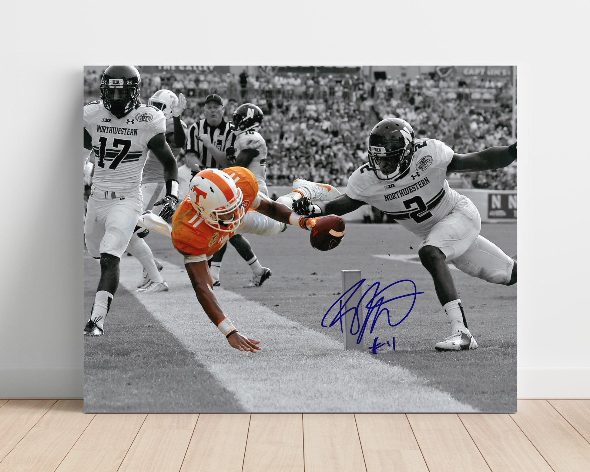 Tennessee Football Josh Dobbs Goal Line Pylon Dive College Football Wall Art 16x20 Unframed Print wall art print – College Football decor