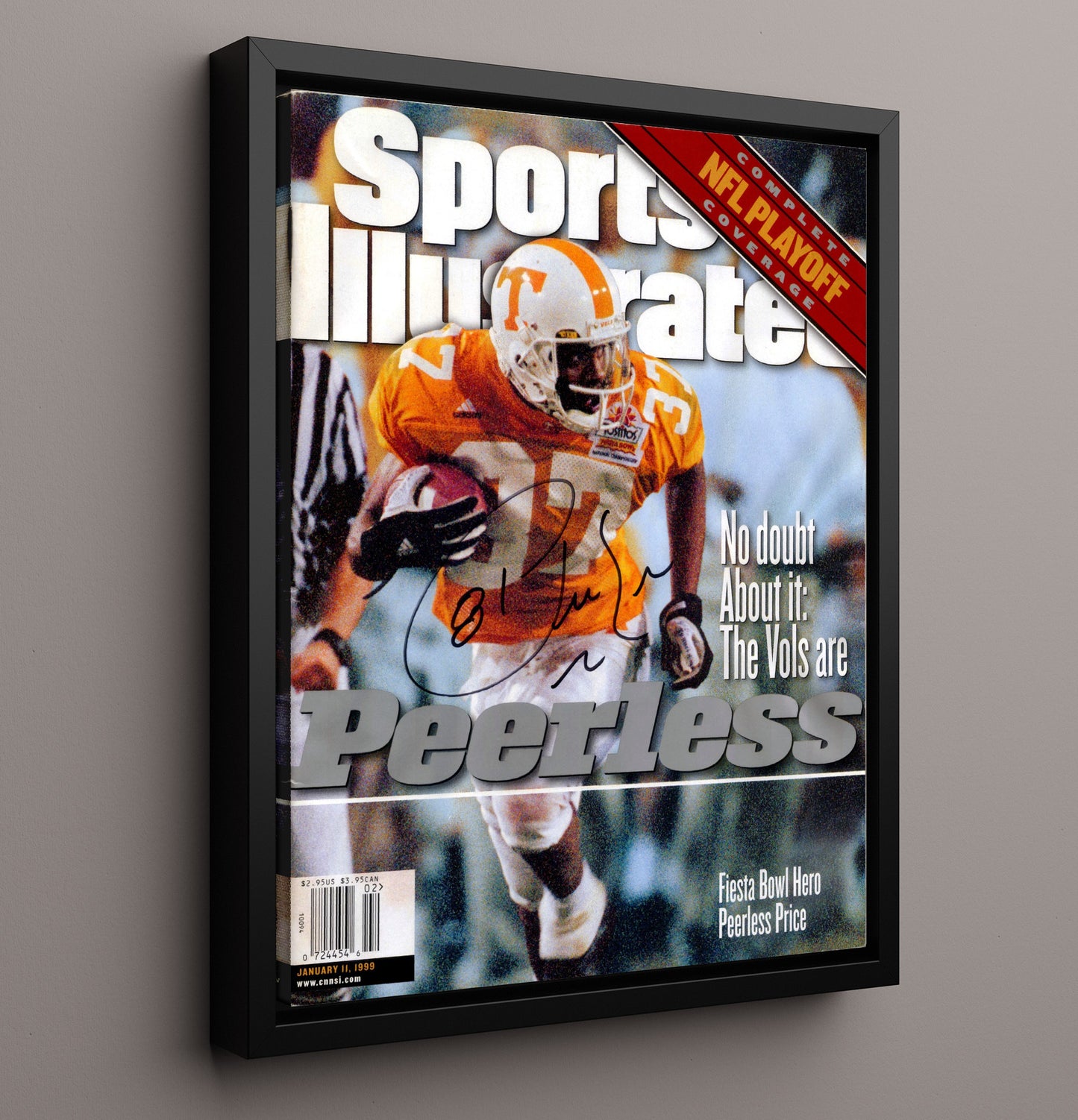 Tennessee Football Peerless Price Fiesta Bowl Hero SI Cover 1999 College Football Wall Art 16x20 Framed Canvas wall art print – College Football decor