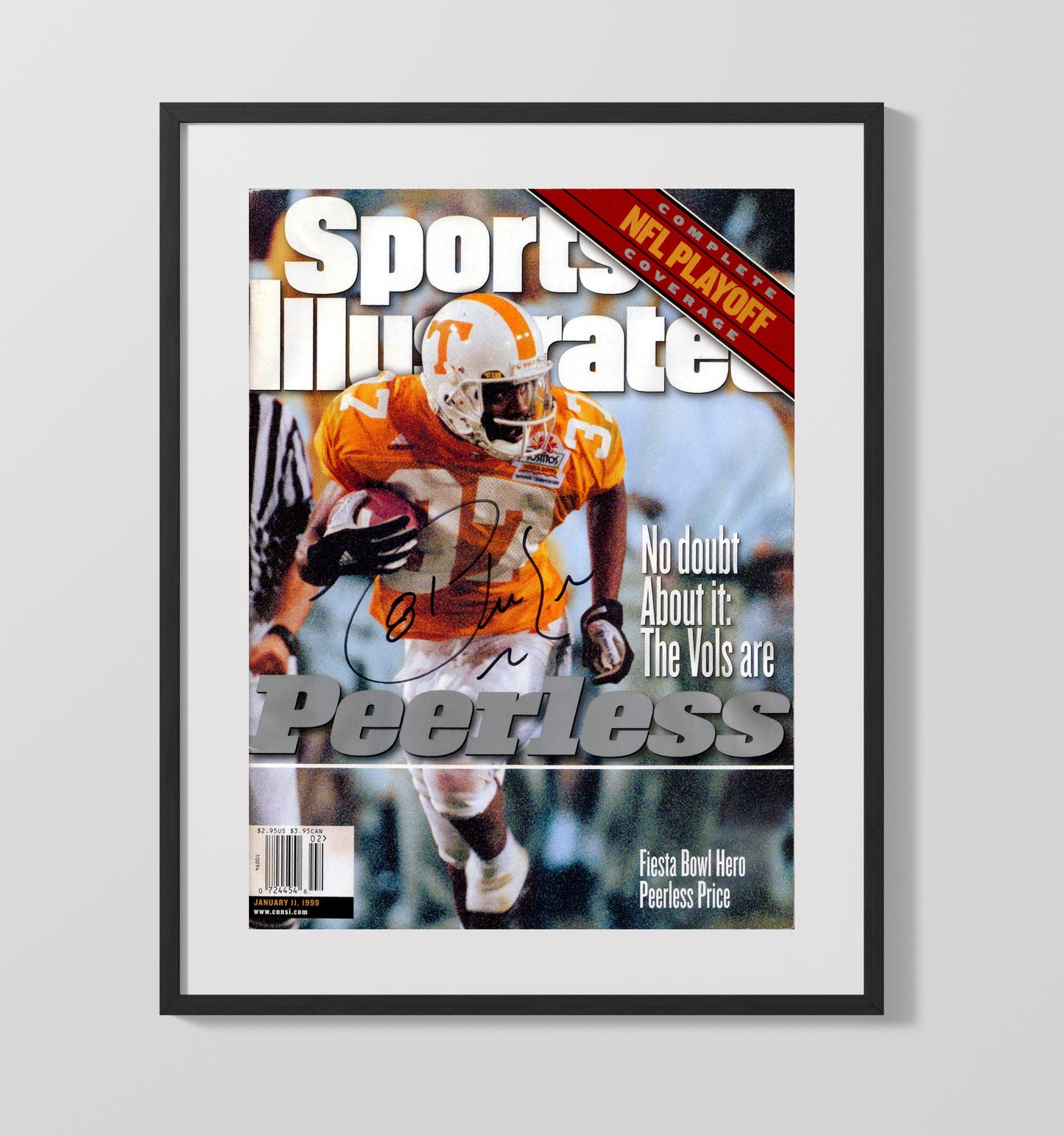 Tennessee Football Peerless Price Fiesta Bowl Hero SI Cover 1999 College Football Wall Art 16x20 Gallery Frame wall art print – College Football decor