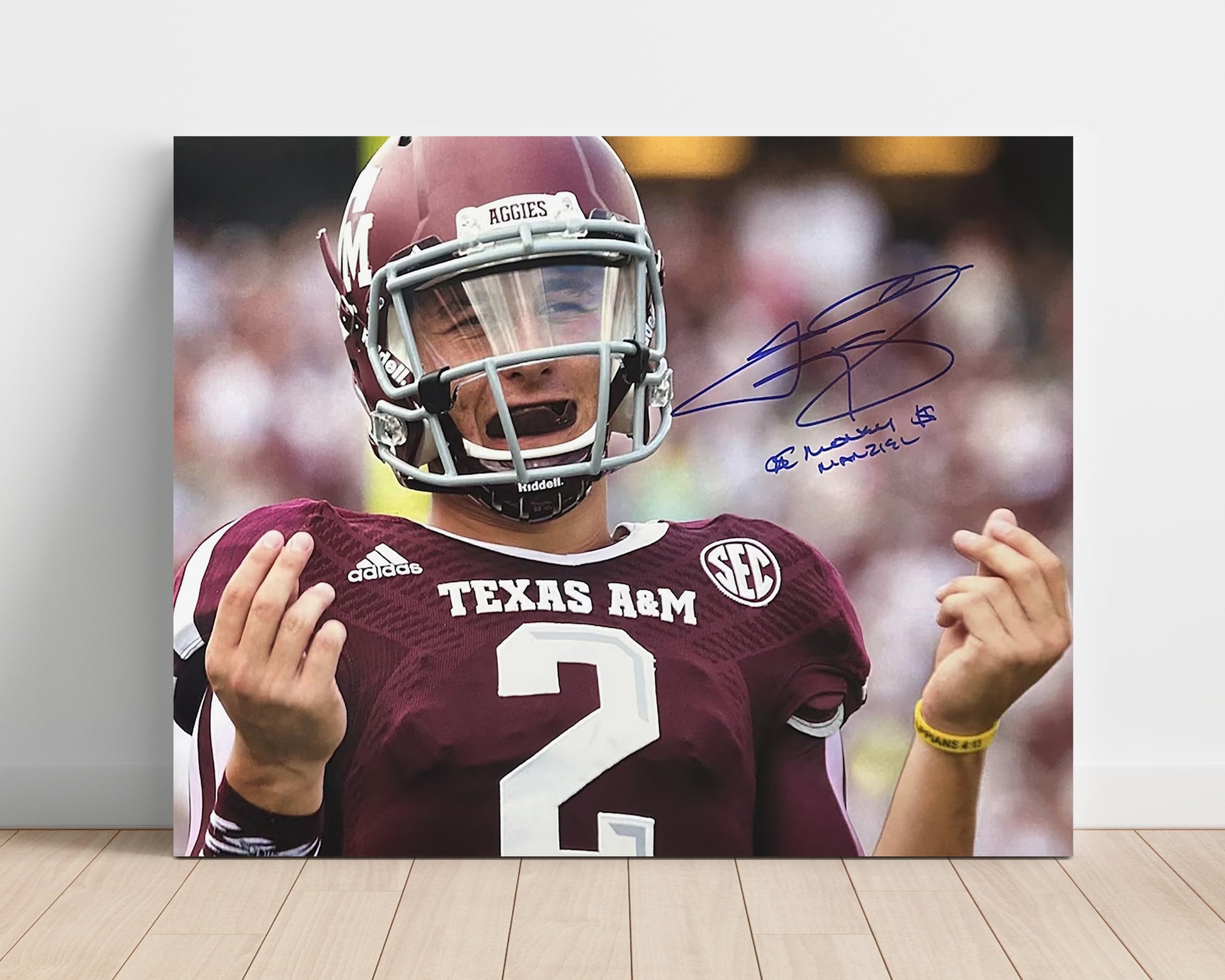 Texas AandM Johnny Manziel Money Sign Portrait College Football Wall Art 16x20 Unframed Print wall art print – College Football decor