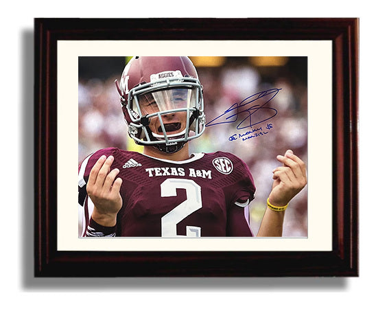 Texas AandM Johnny Manziel Money Sign Portrait College Football Wall Art 8x10 Beveled Frame wall art print – College Football decor