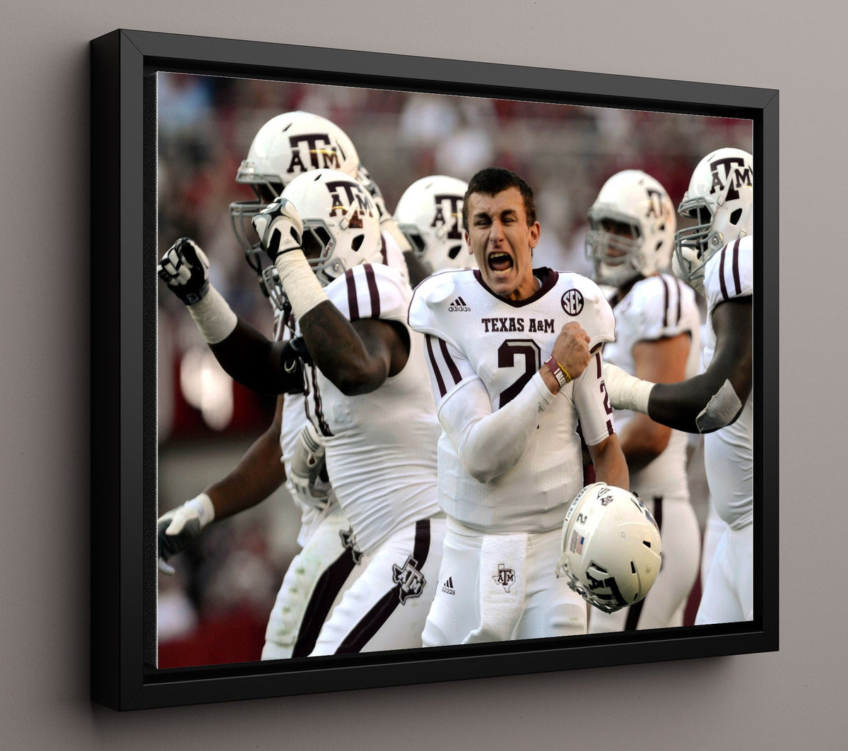 Texas AandM Football - Johnny Manziel Emotional Sideline Celebration 8x10 Framed Canvas college football wall art