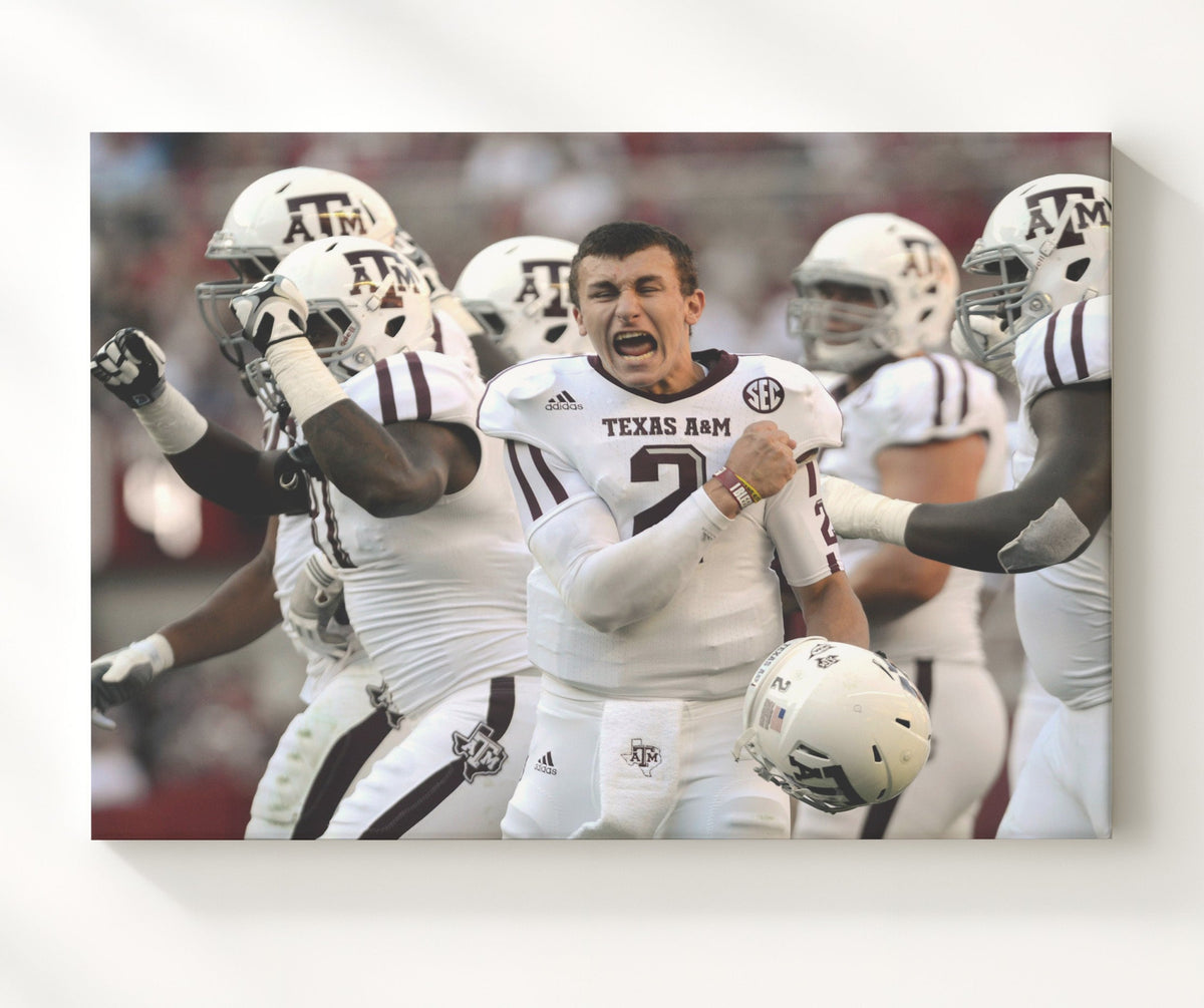 Texas AandM Football - Johnny Manziel Emotional Sideline Celebration 8x10 Canvas college football wall art