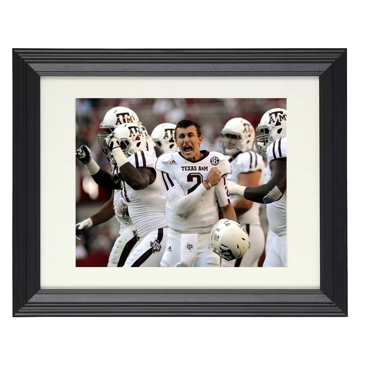 Texas A&M Johnny Manziel Emotional Sideline Celebration 8x10 black beveled frame college football wall art