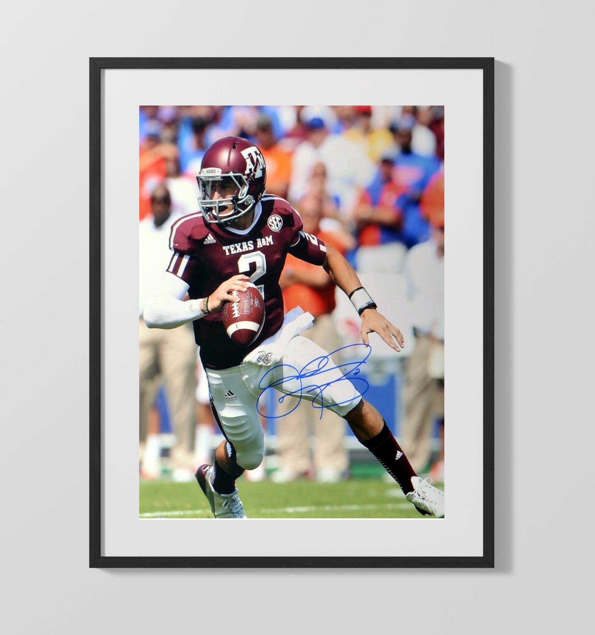 Texas AandM Football Johnny Manziel Scramble Playmaker College Football Wall Art 16x20 Gallery Frame wall art print – College Football decor