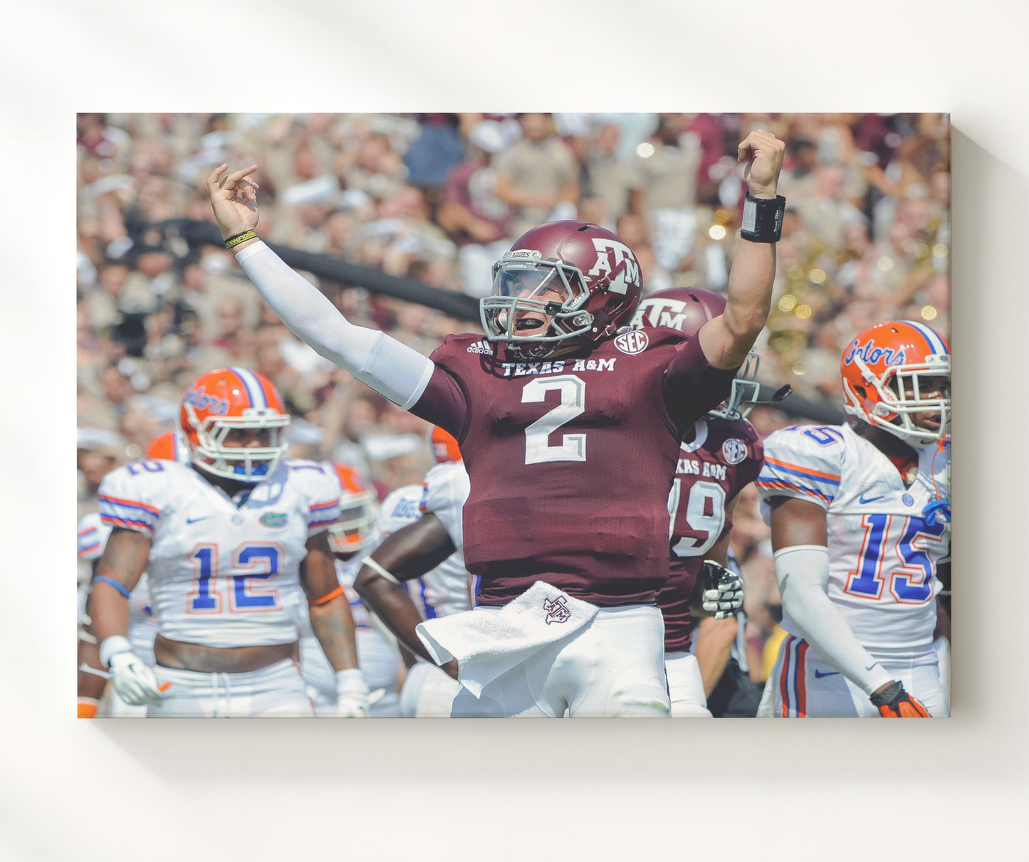 Texas AandM Football Johnny Manziel Signature Money Celebration College Football Wall Art 20x24 Canvas wall art print – College Football decor