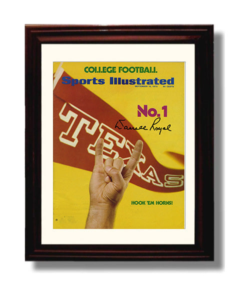 Texas Football Darrell Royal Hook Em Horns SI Cover 1973 College Football Wall Art 8x10 Beveled Frame wall art print – College Football decor
