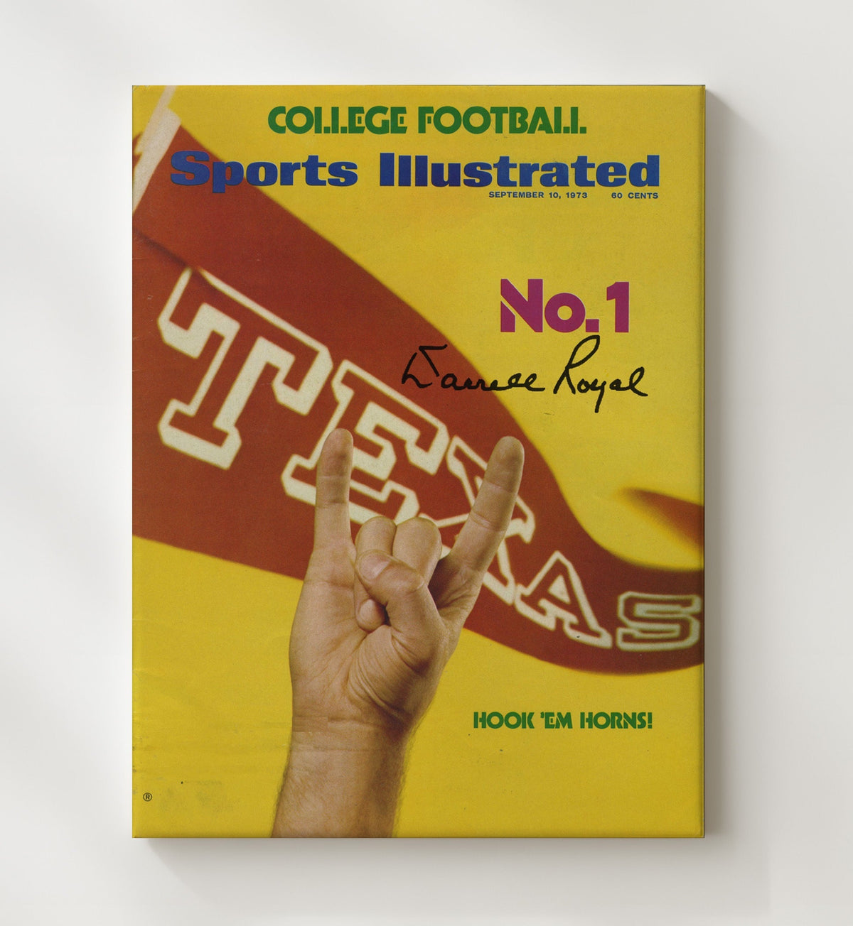 Texas Football - Darrell Royal Hook Em Horns SI Cover 1973 8x10 Canvas college football wall art