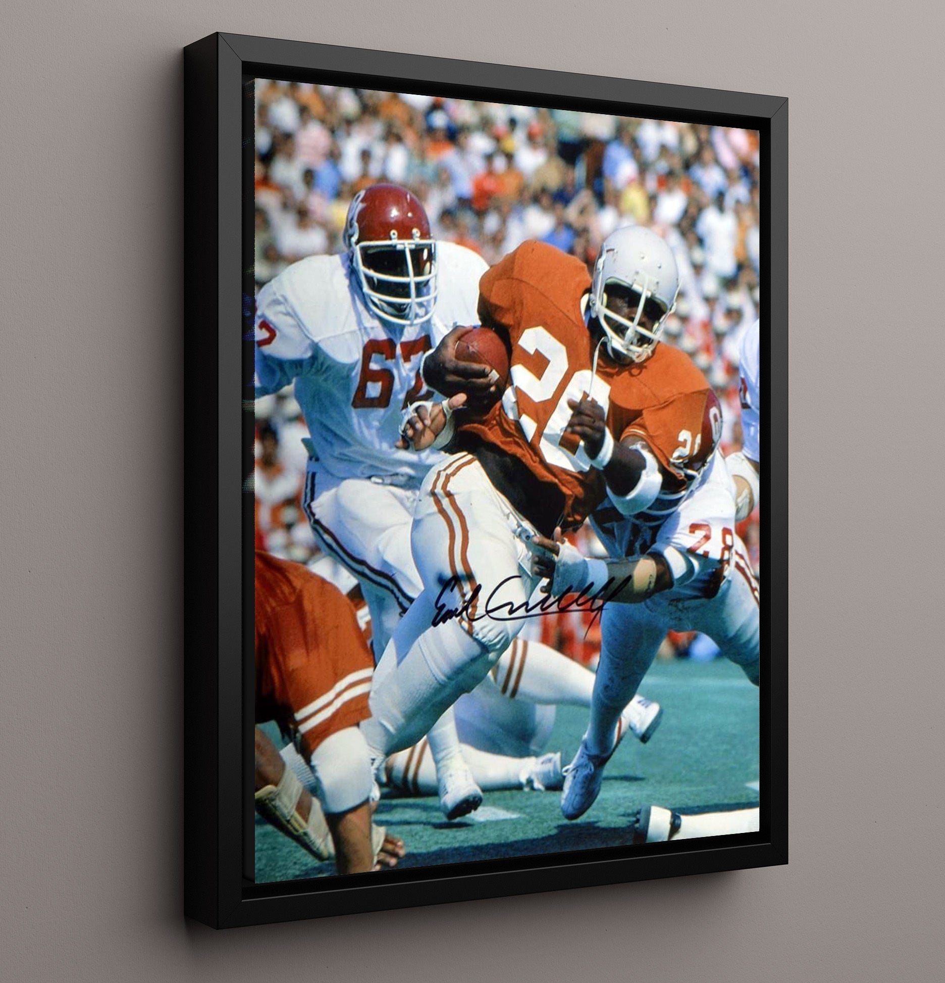 Texas Football Earl Campbell End Zone Drive Tyler Rose College Football Wall Art 16x20 Framed Canvas wall art print – College Football decor