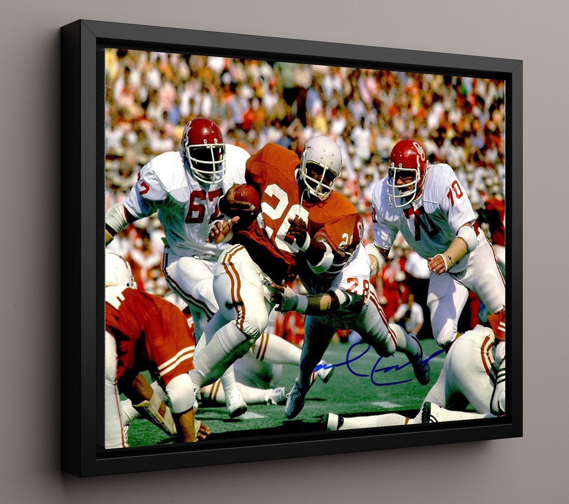 Texas Football Earl Campbell Tyler Rose Power Drive College Football Wall Art 16x20 Framed Canvas wall art print – College Football decor